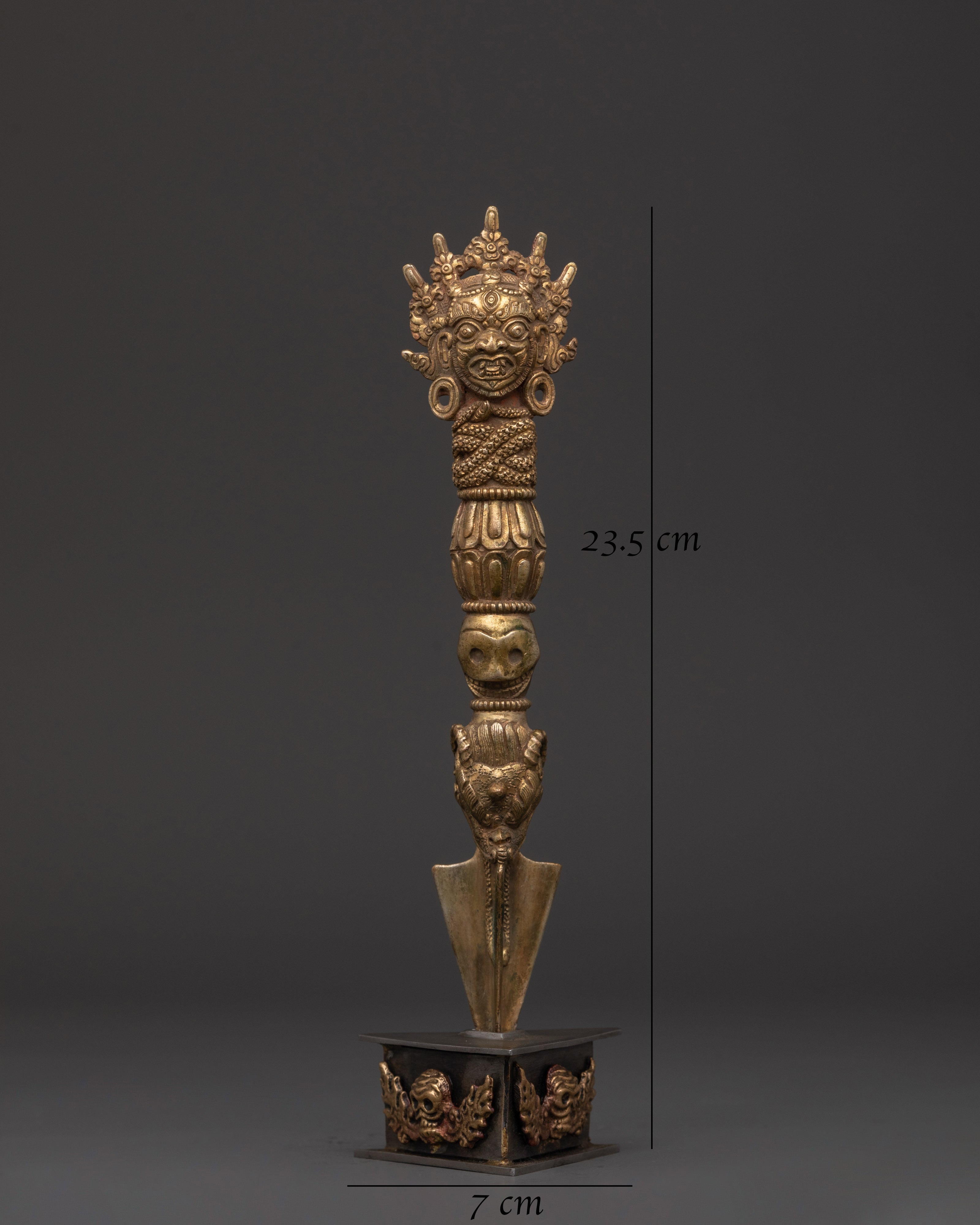 Tibetan Ceremonial Copper Phurba | Handcrafted Gold Plated Ritual Dagger
