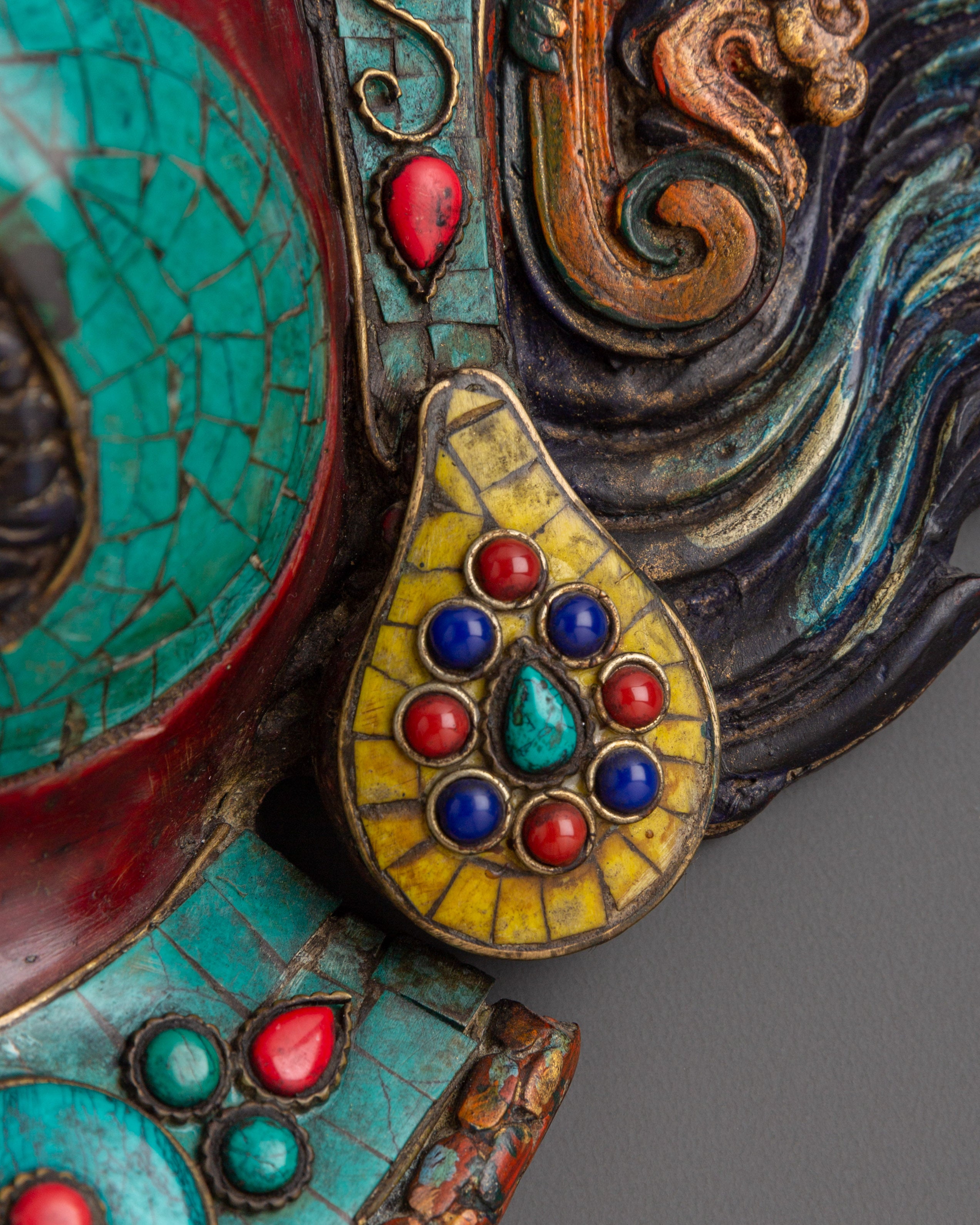 Authentic Nepalese Tribal Wall Hanging Mask | With Coral and Turquoise Inlay