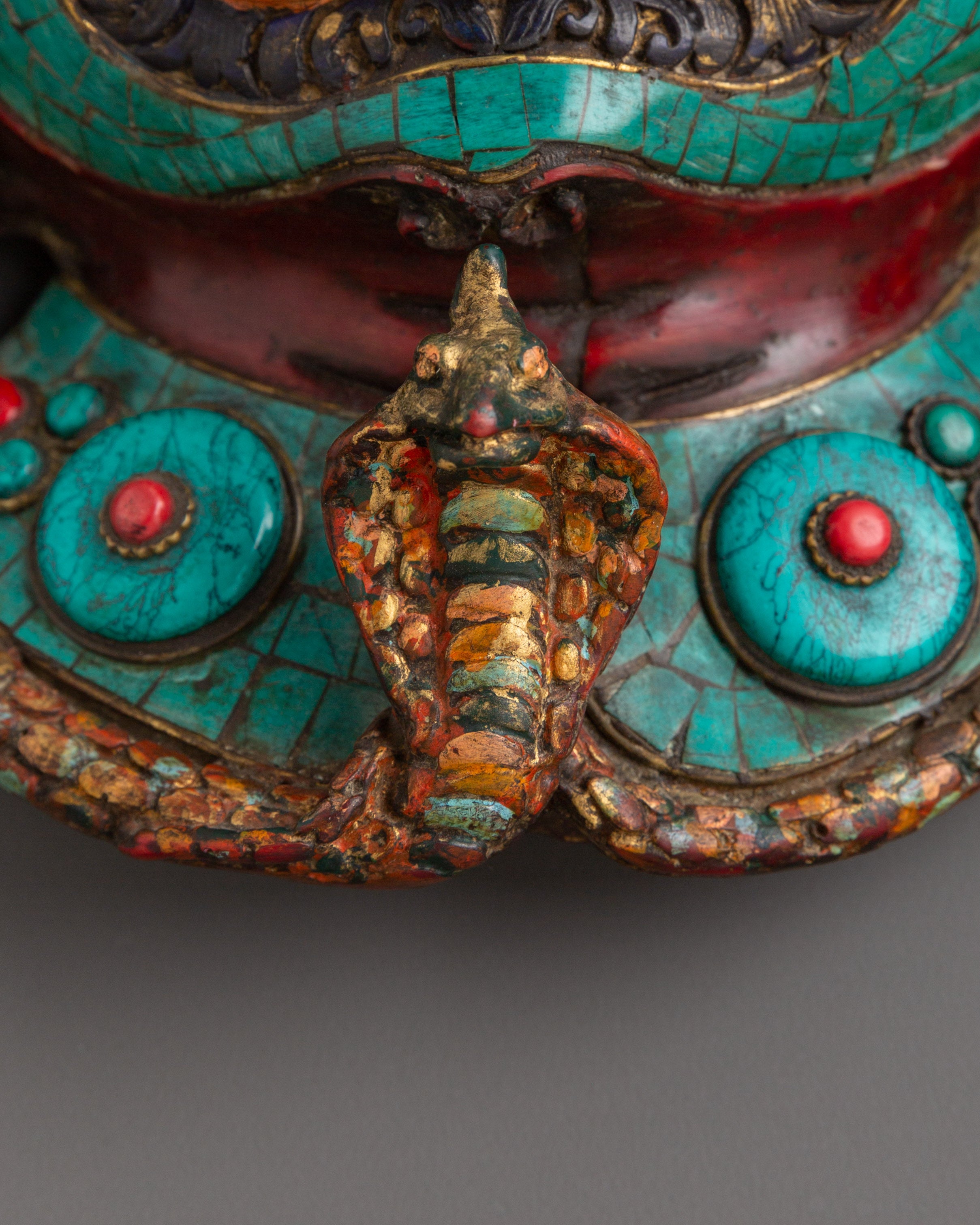 Authentic Nepalese Tribal Wall Hanging Mask | With Coral and Turquoise Inlay