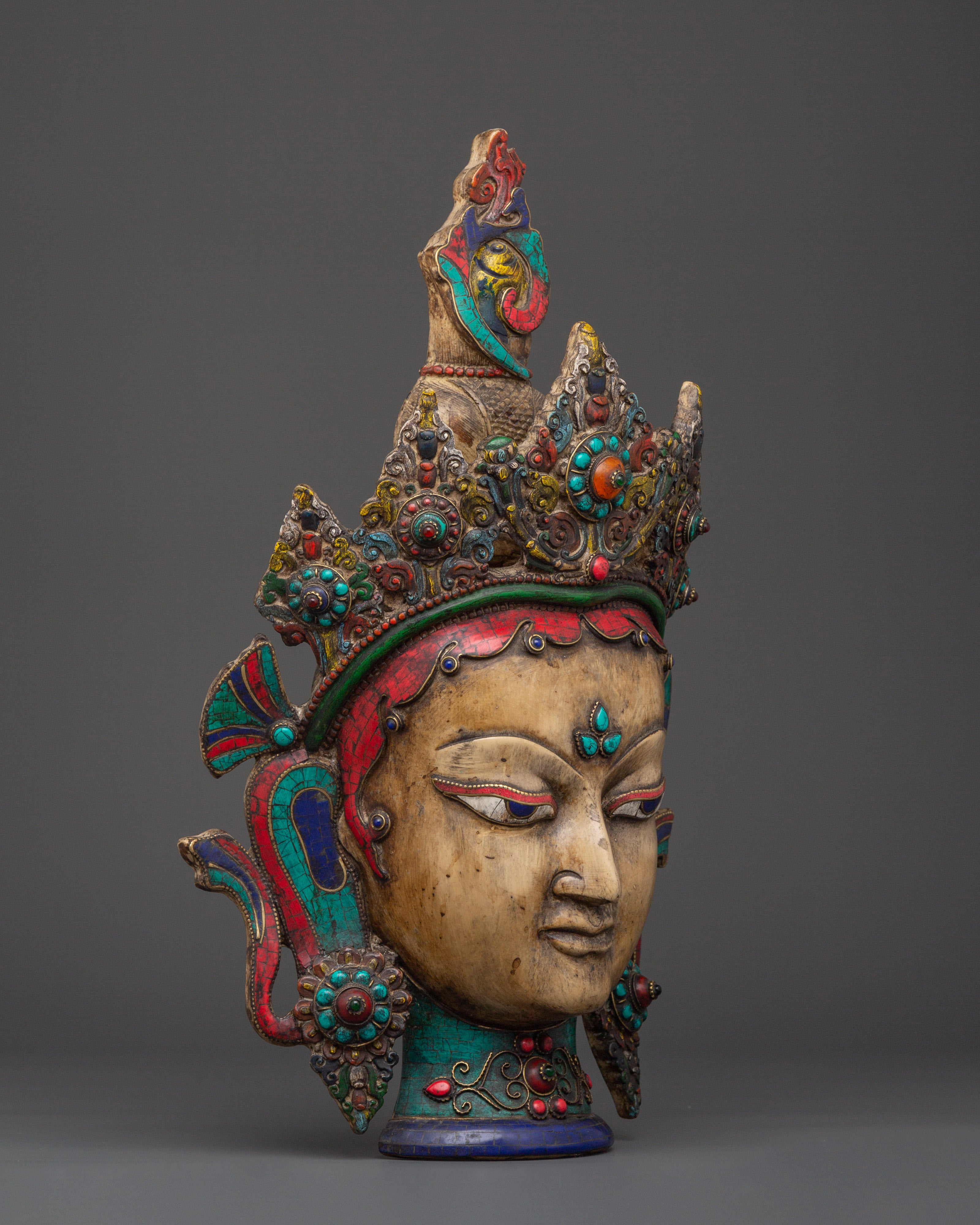 Colorful Deity Wall Hanging Mask | Handcrafted Tibetan Spiritual Art