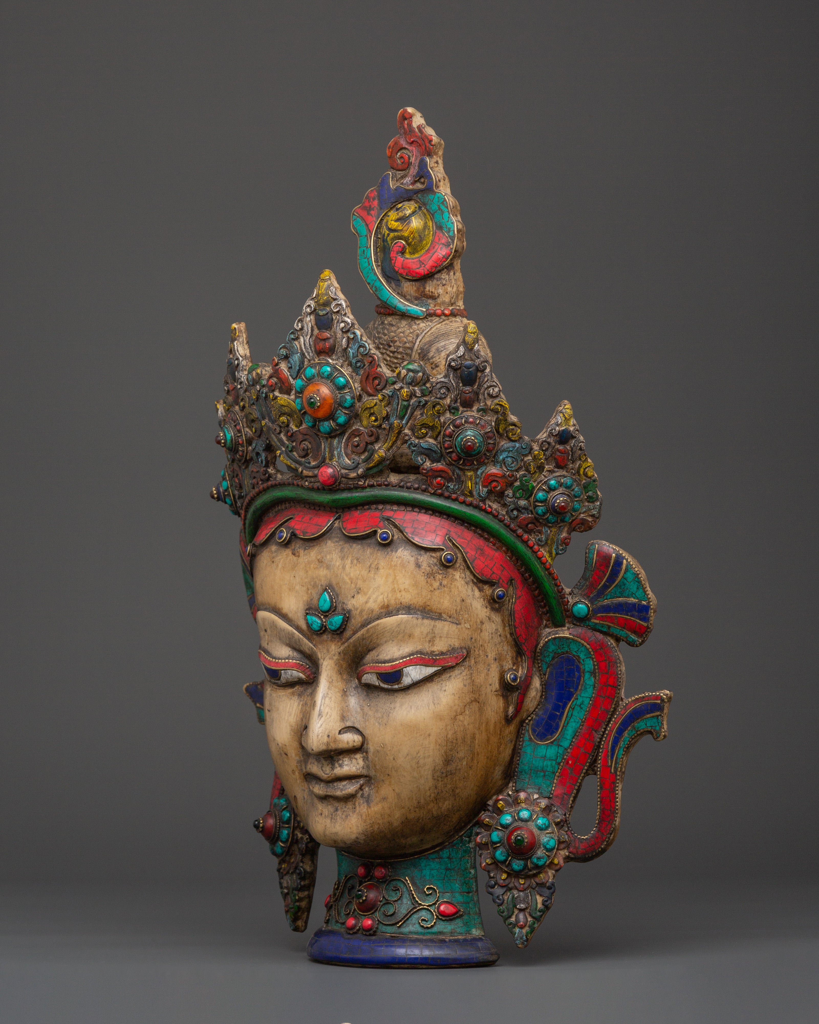 Colorful Deity Wall Hanging Mask | Handcrafted Tibetan Spiritual Art