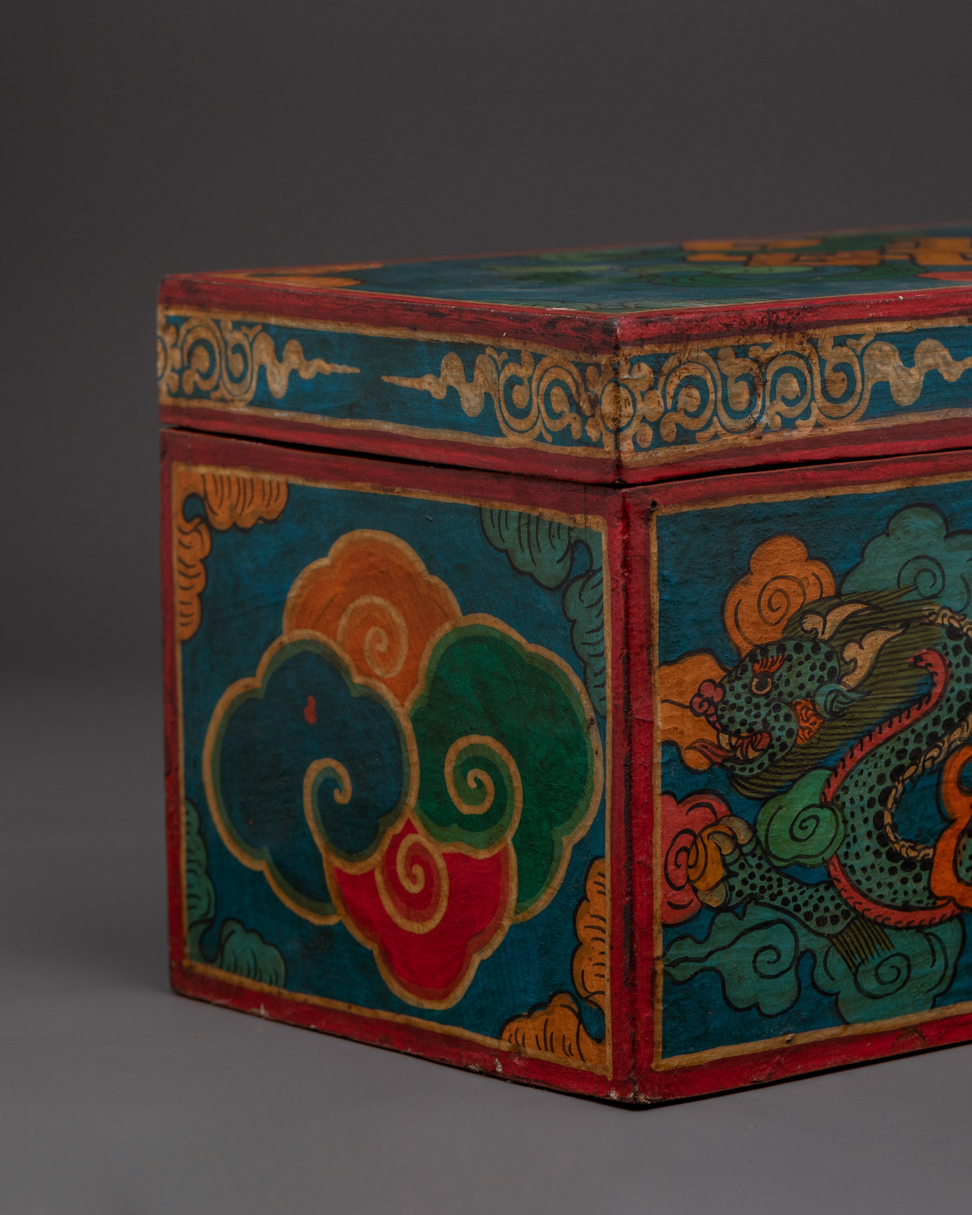 Tibetan Dragon Wooden Box | Hand-Painted Ritual Storage Chest