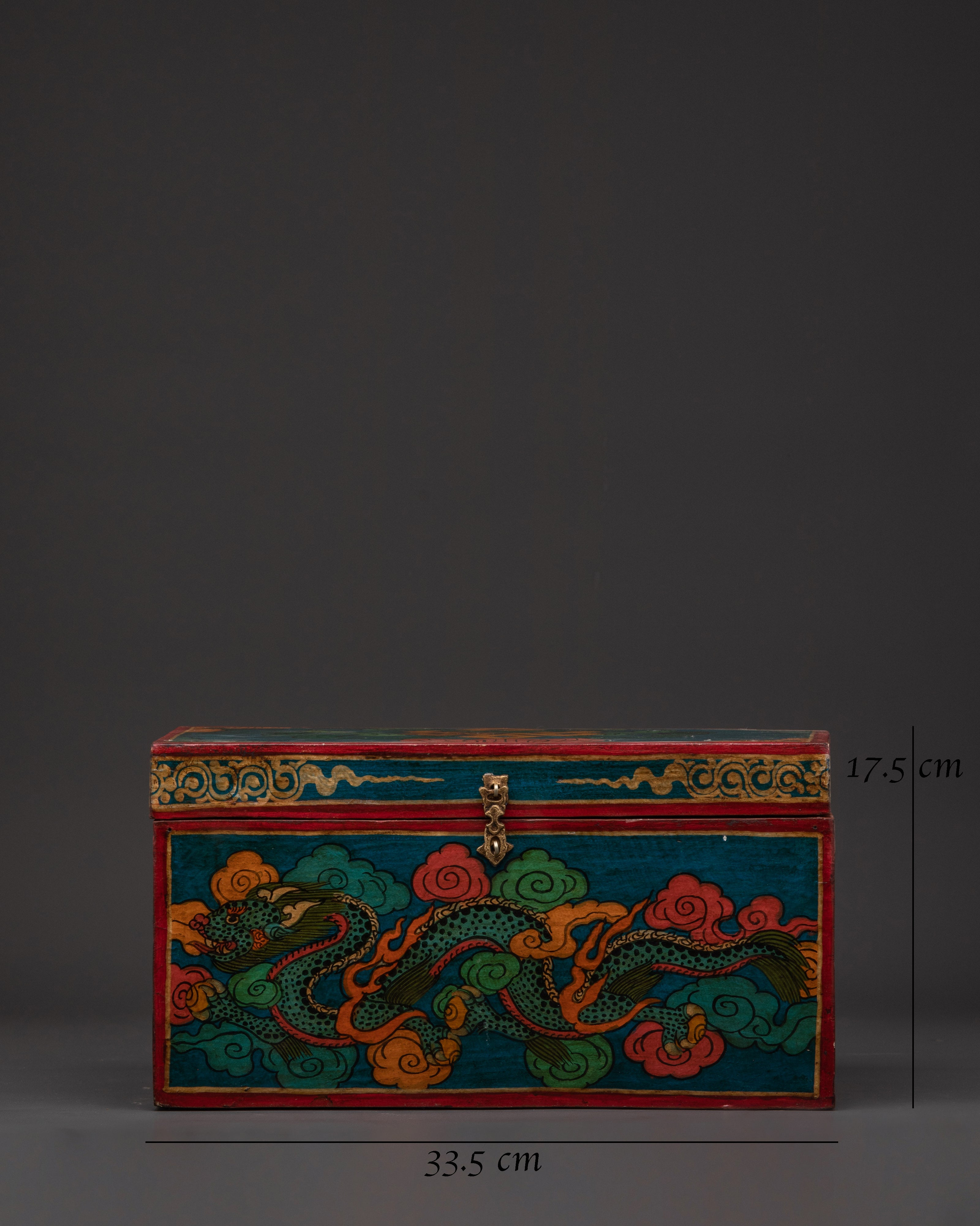 Tibetan Dragon Wooden Box | Hand-Painted Ritual Storage Chest