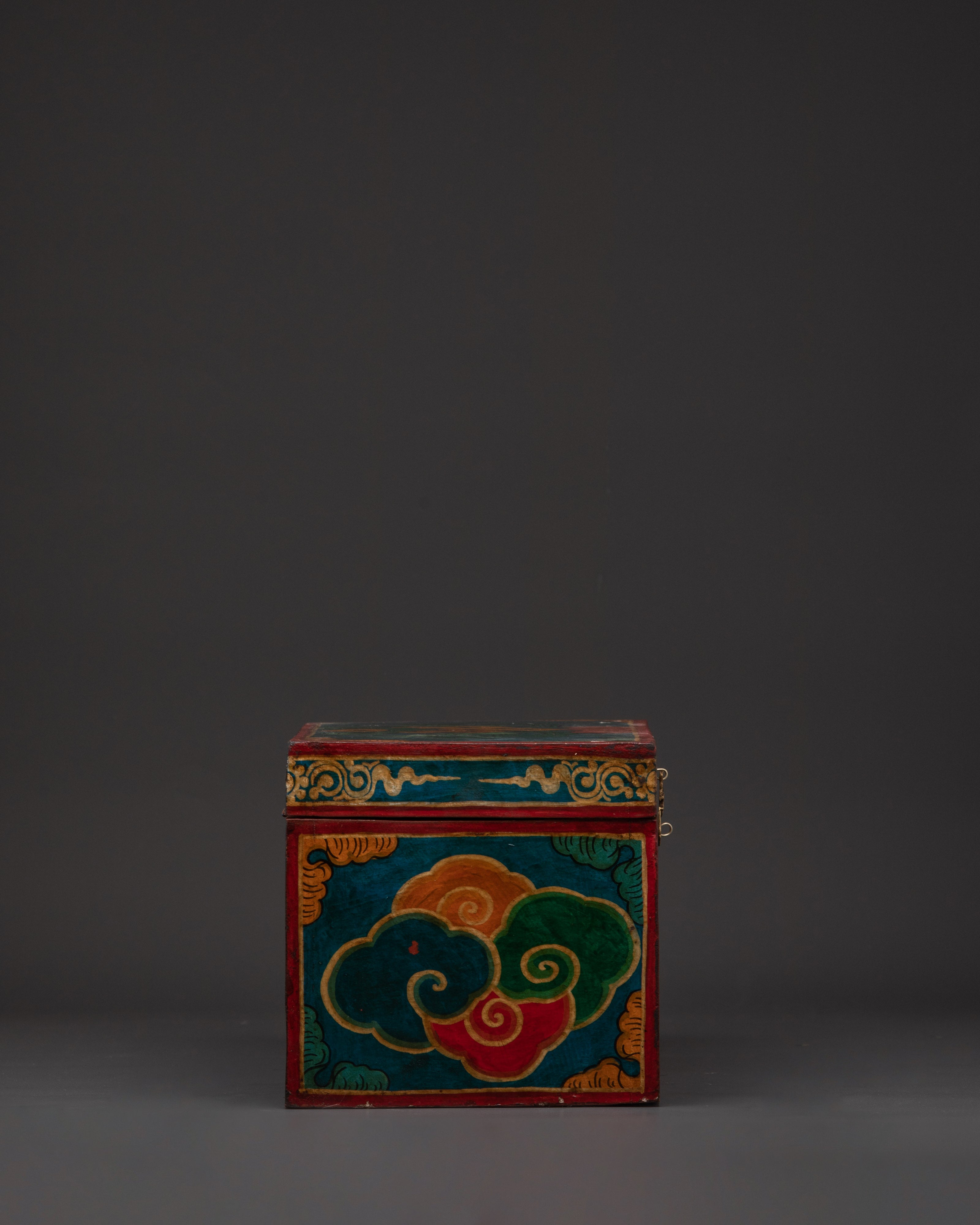 Tibetan Dragon Wooden Box | Hand-Painted Ritual Storage Chest