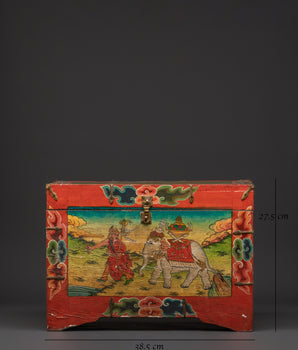 Tibetan Wooden Ritual Box | Hand-Painted Sacred Storage Chest