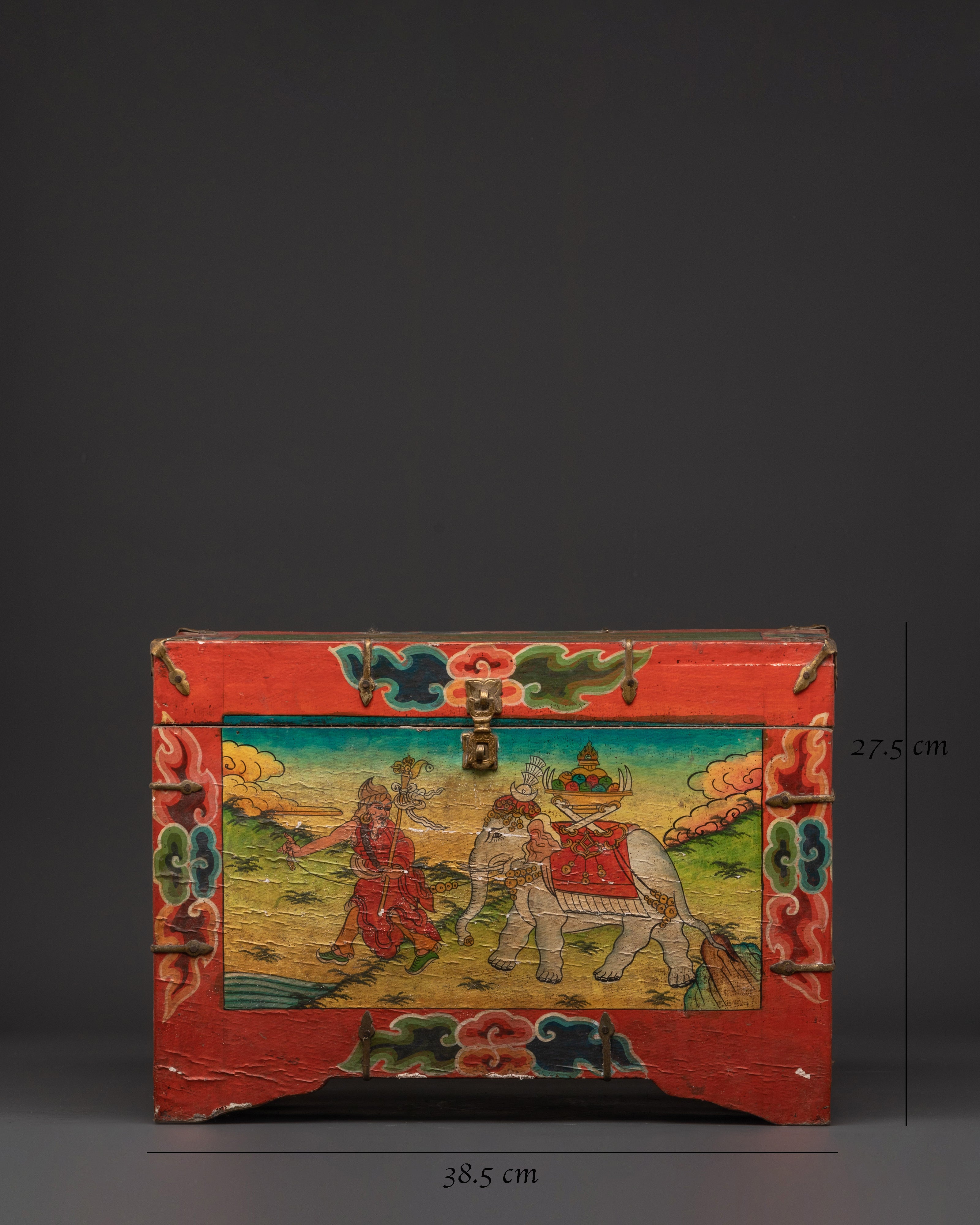Tibetan Wooden Ritual Box | Hand-Painted Sacred Storage Chest