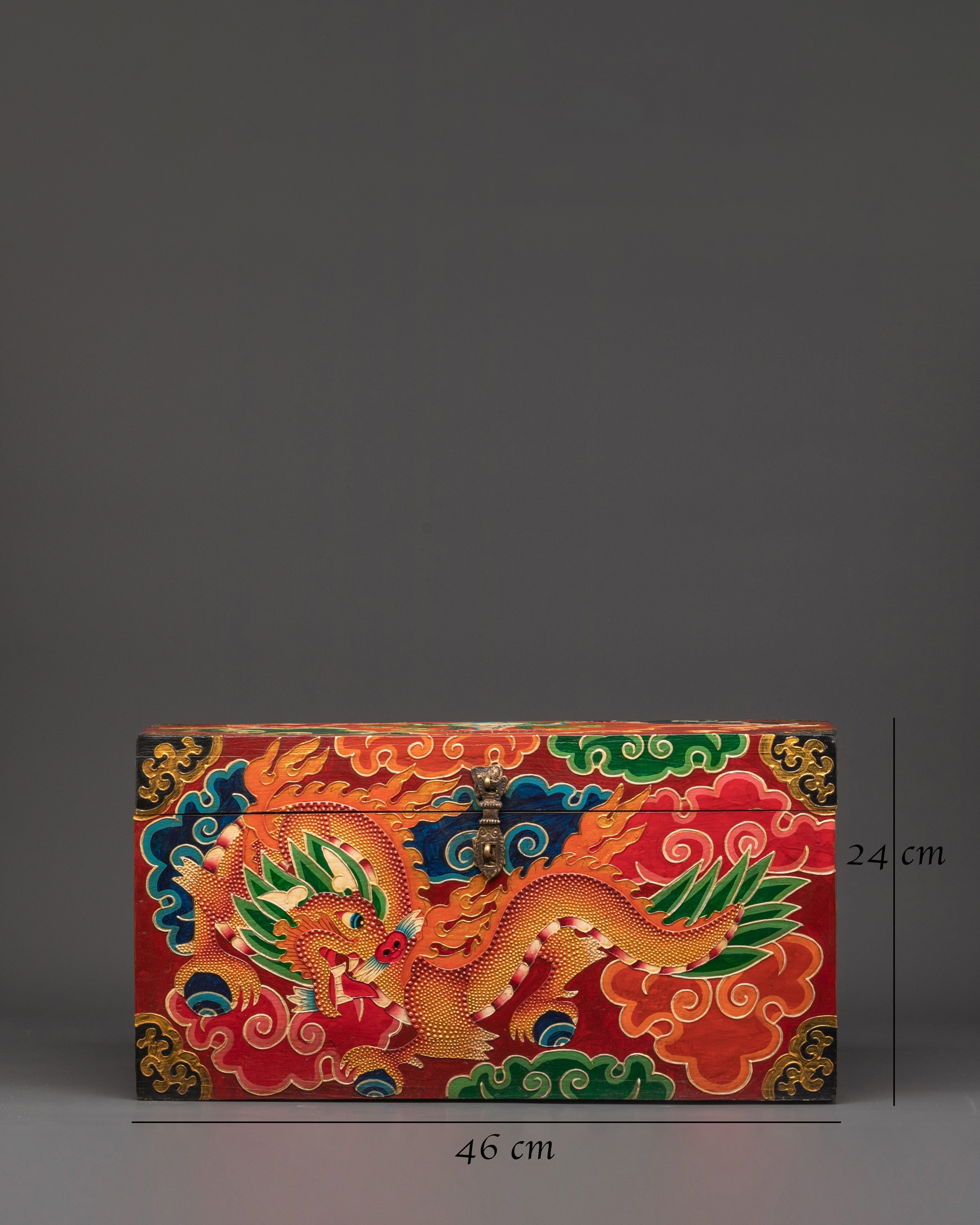 Tibetan Wooden Box with Dragon Art | Sacred Hand-Painted Ritual Chest