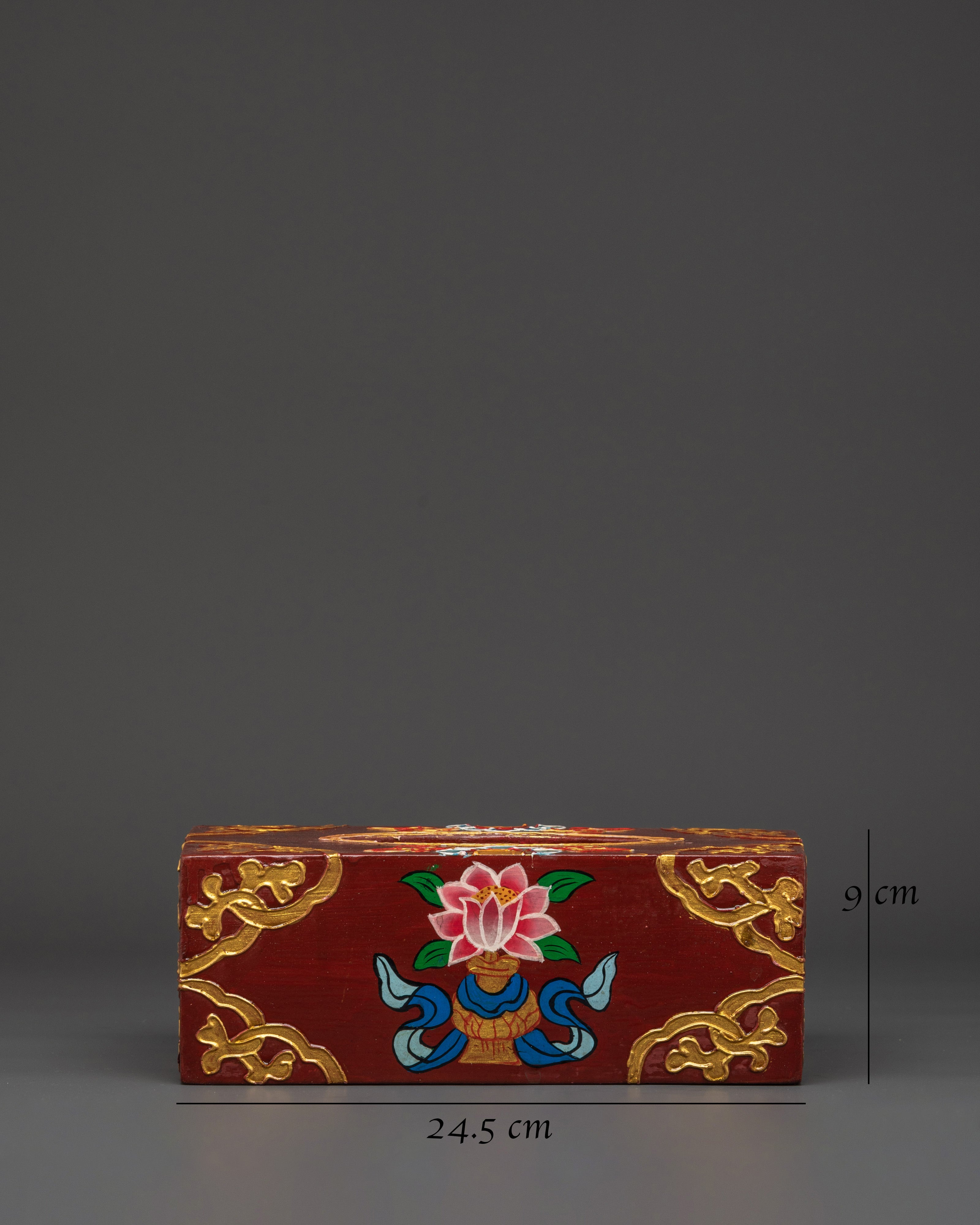 Handcrafted Tibetan Tissue Box with Floral Design | Wooden Body with Vibrant Acrylic Colors