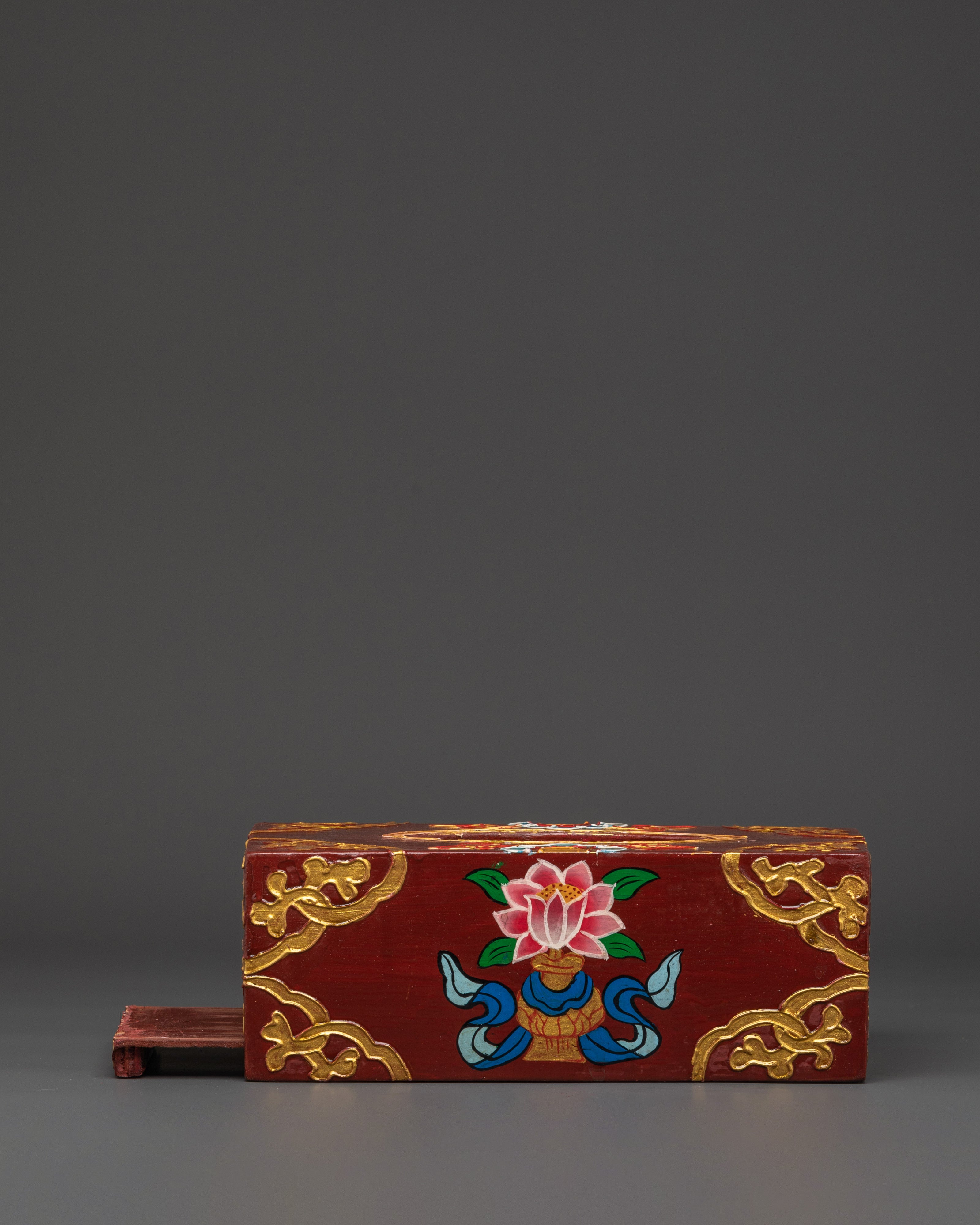 Handcrafted Tibetan Tissue Box with Floral Design | Wooden Body with Vibrant Acrylic Colors