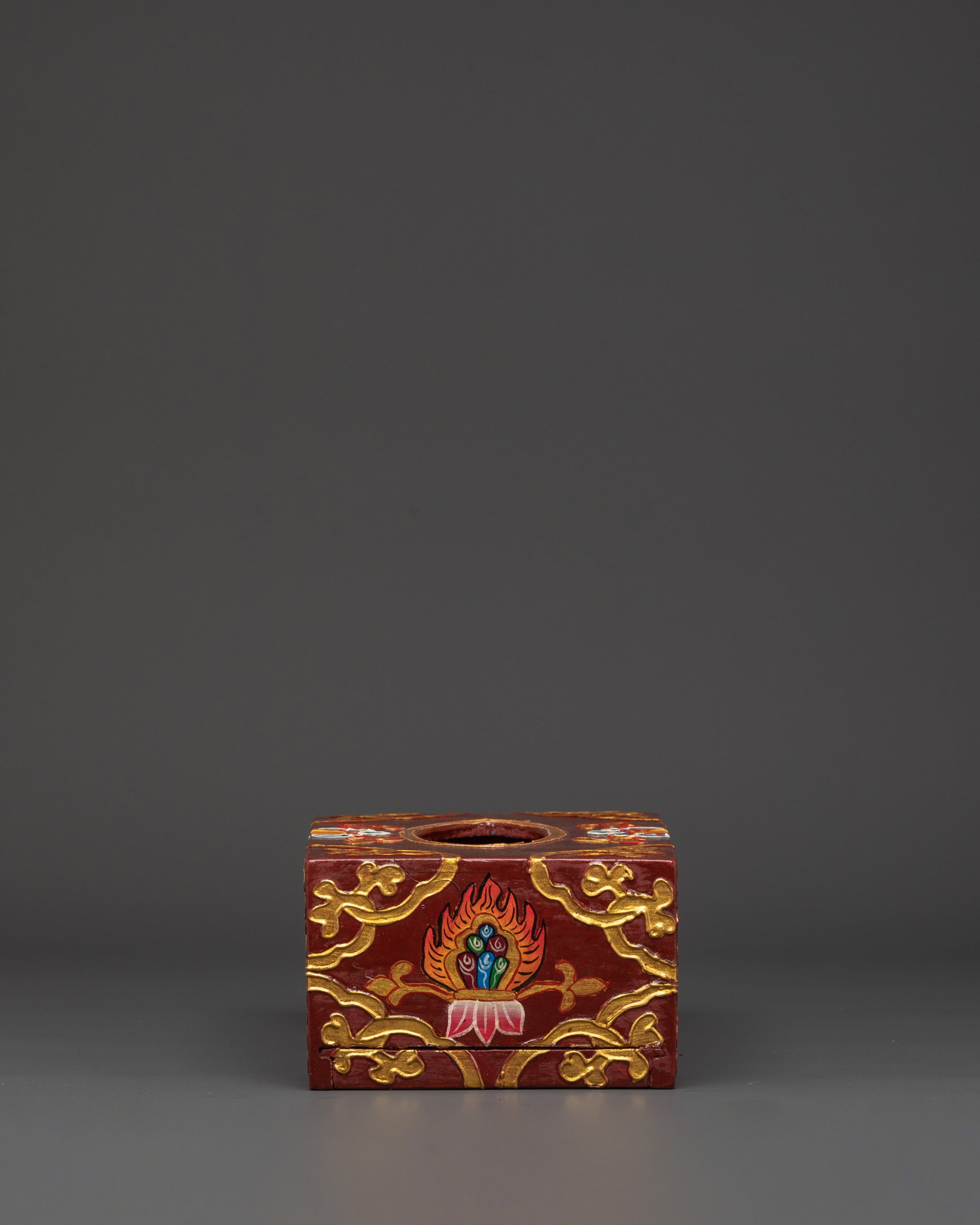 Handcrafted Tibetan Tissue Box with Floral Design | Wooden Body with Vibrant Acrylic Colors