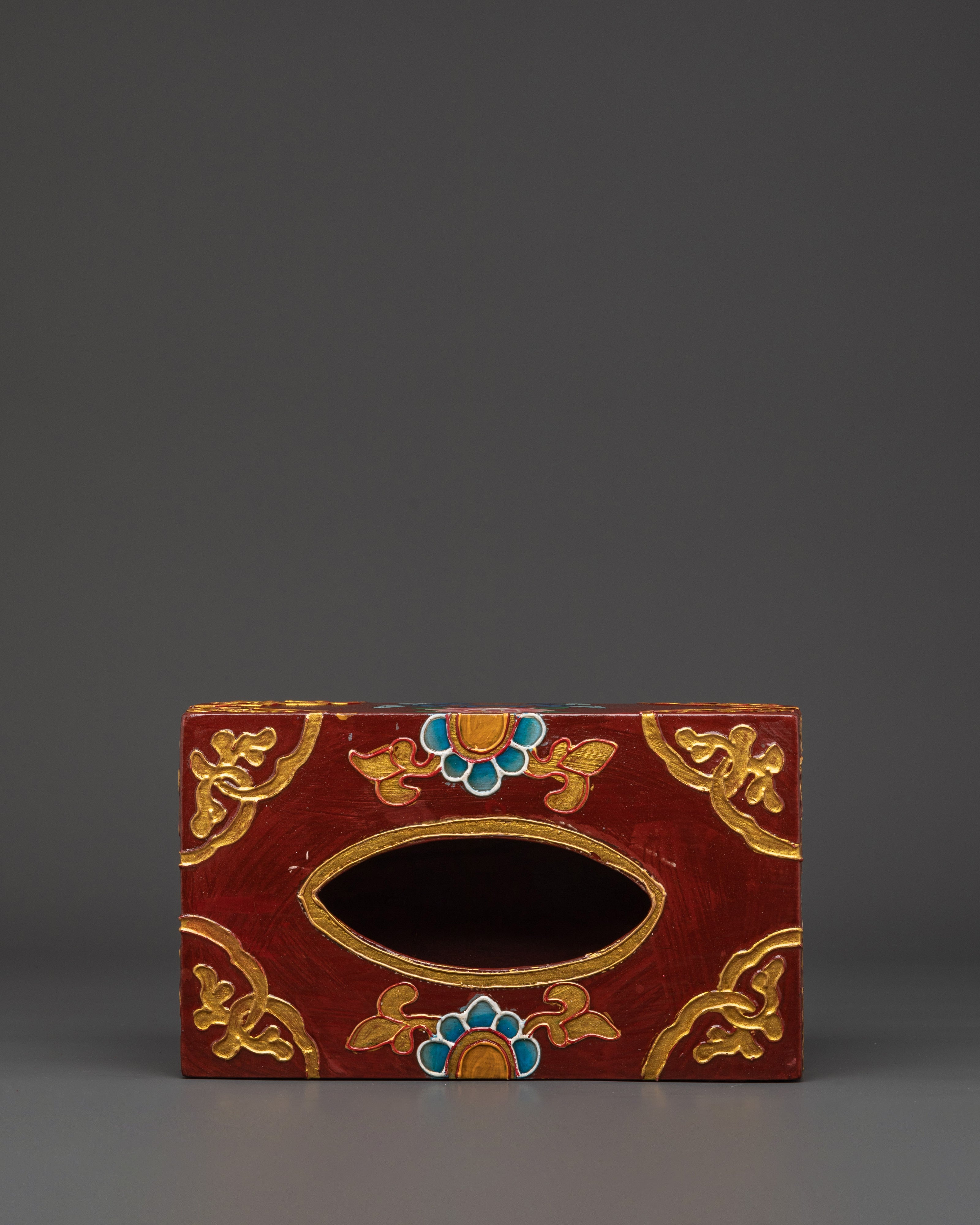 Handcrafted Tibetan Tissue Box with Floral Design | Wooden Body with Vibrant Acrylic Colors
