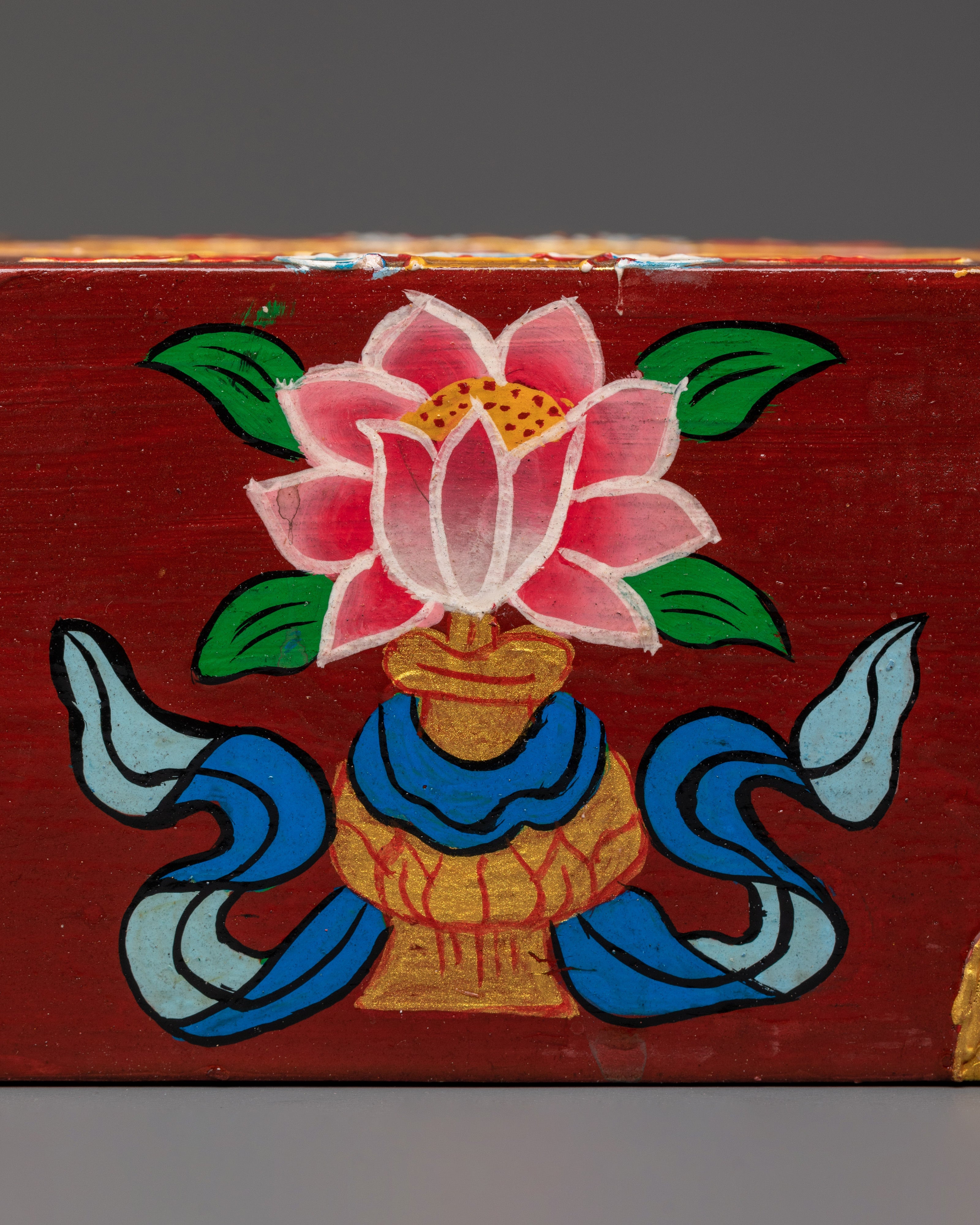 Handcrafted Tibetan Tissue Box with Floral Design | Wooden Body with Vibrant Acrylic Colors