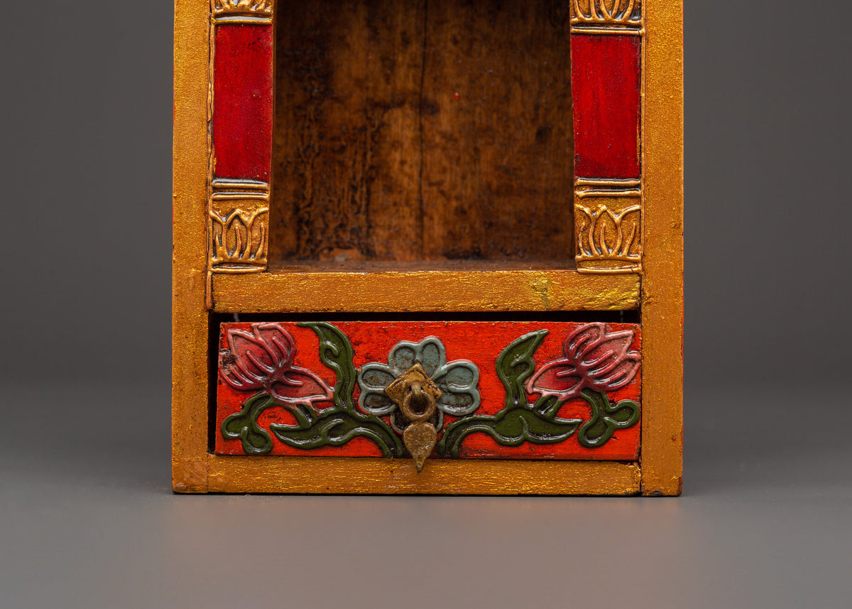 Tibetan Buddhist Sacred Altar Box | Sacred Traditional Wooden Shrine