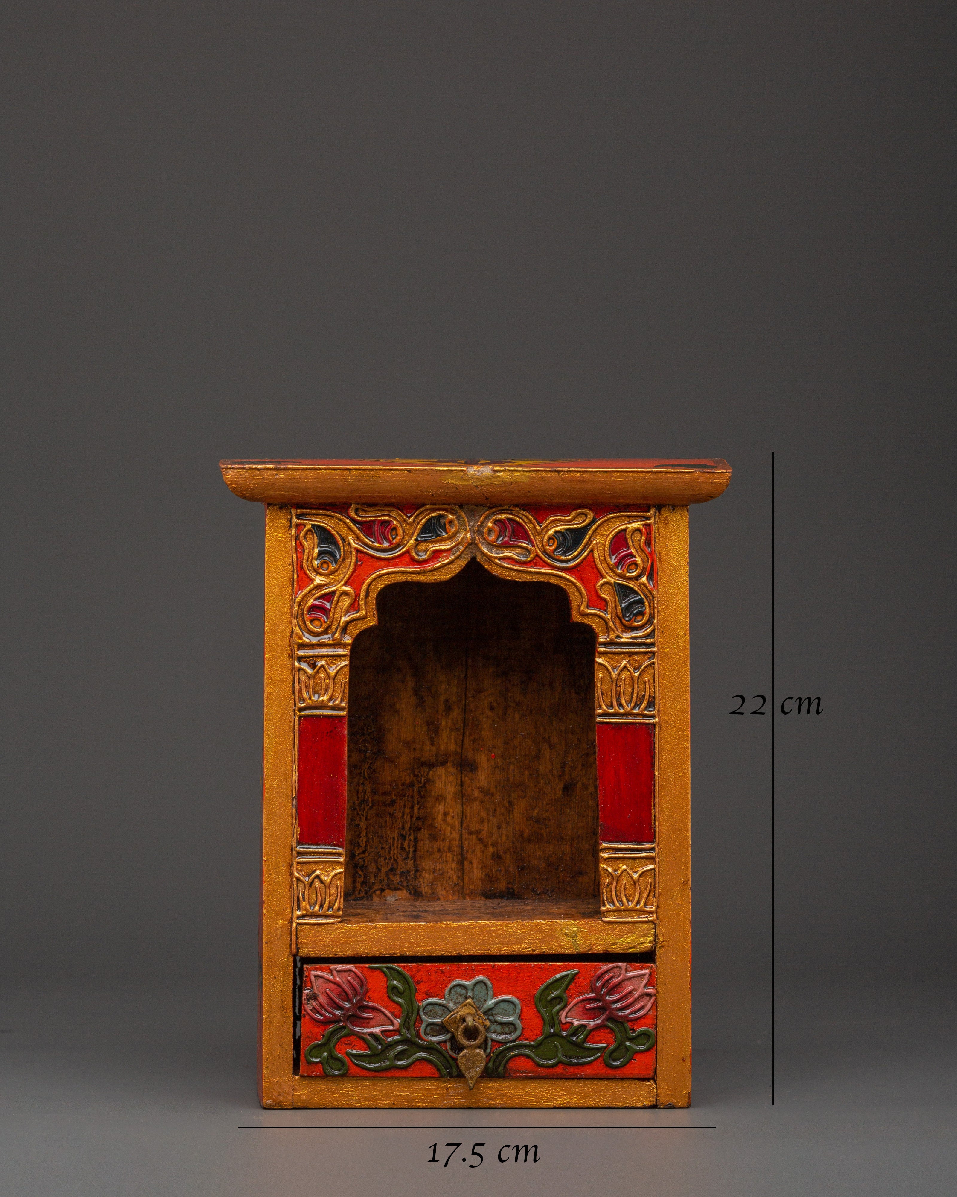 Tibetan Buddhist Sacred Altar Box | Sacred Traditional Wooden Shrine