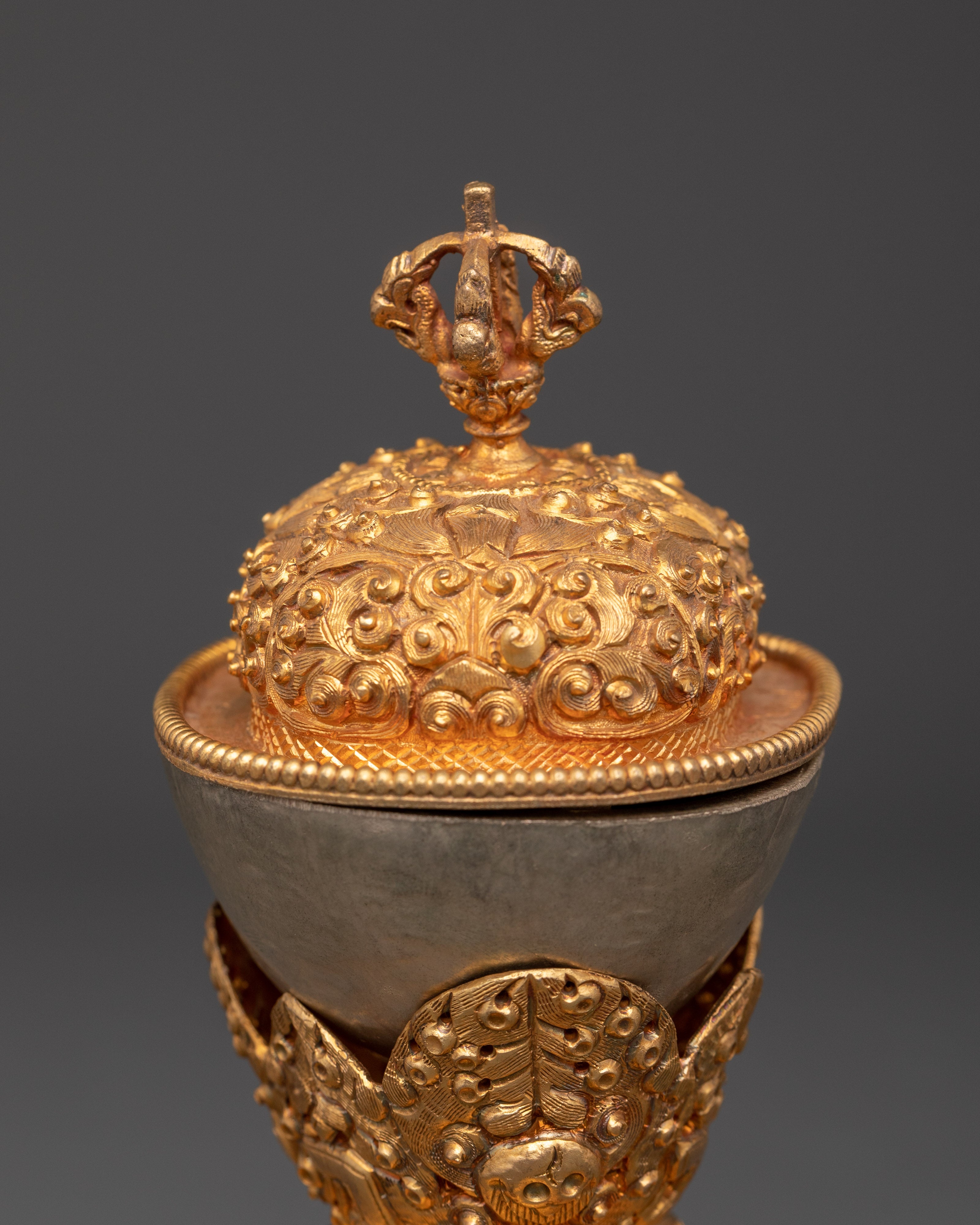 Kapalika Ritual Cup | Gold & Silver Plated Copper Skull Chalice