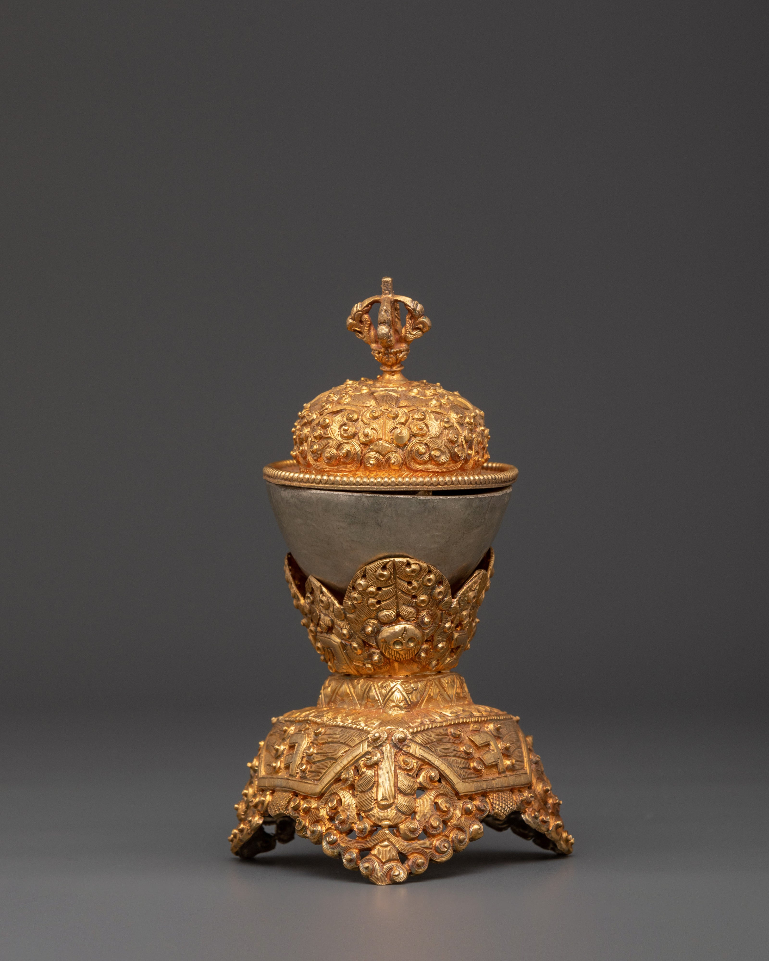 Kapalika Ritual Cup | Gold & Silver Plated Copper Skull Chalice