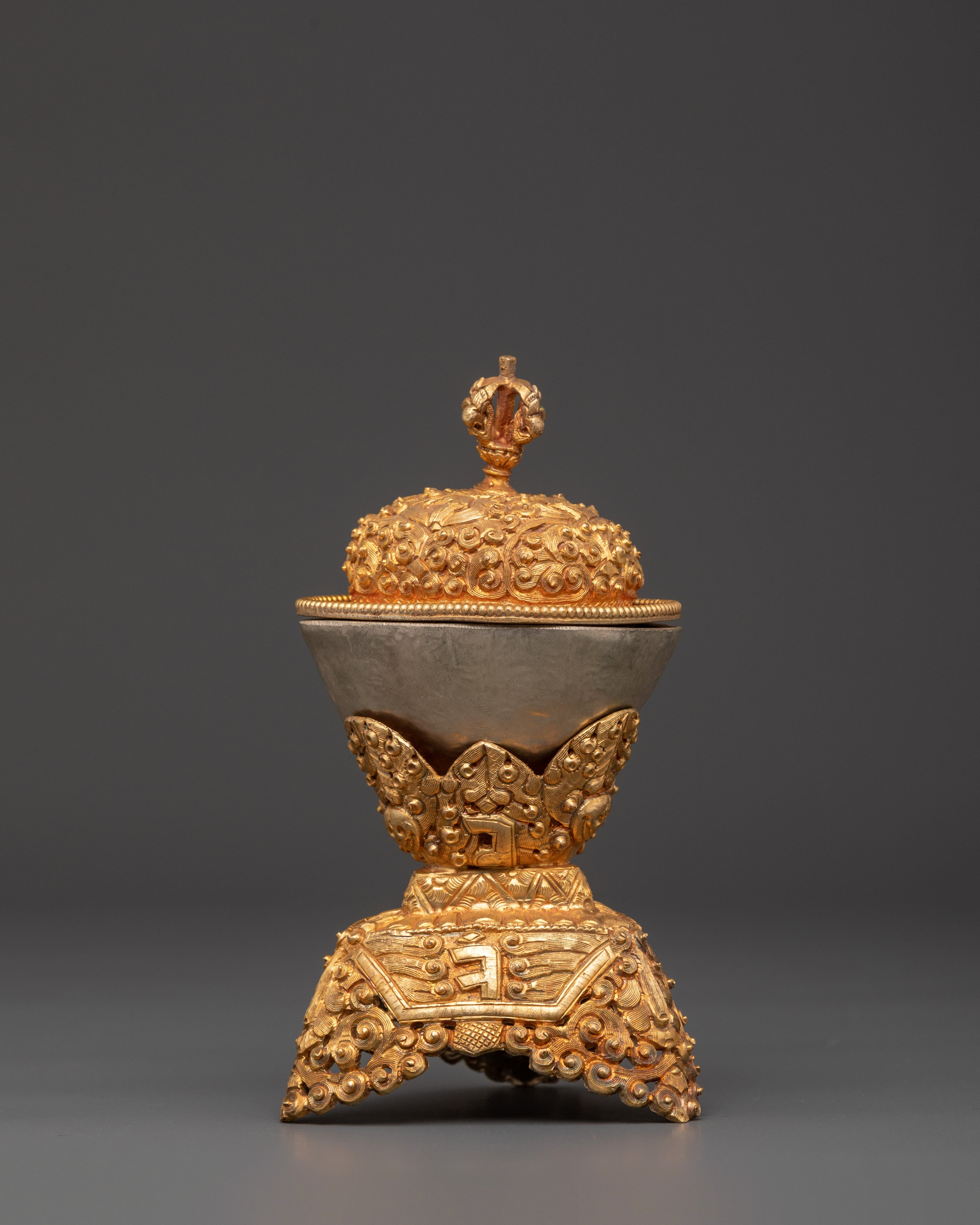 Kapalika Ritual Cup | Gold & Silver Plated Copper Skull Chalice