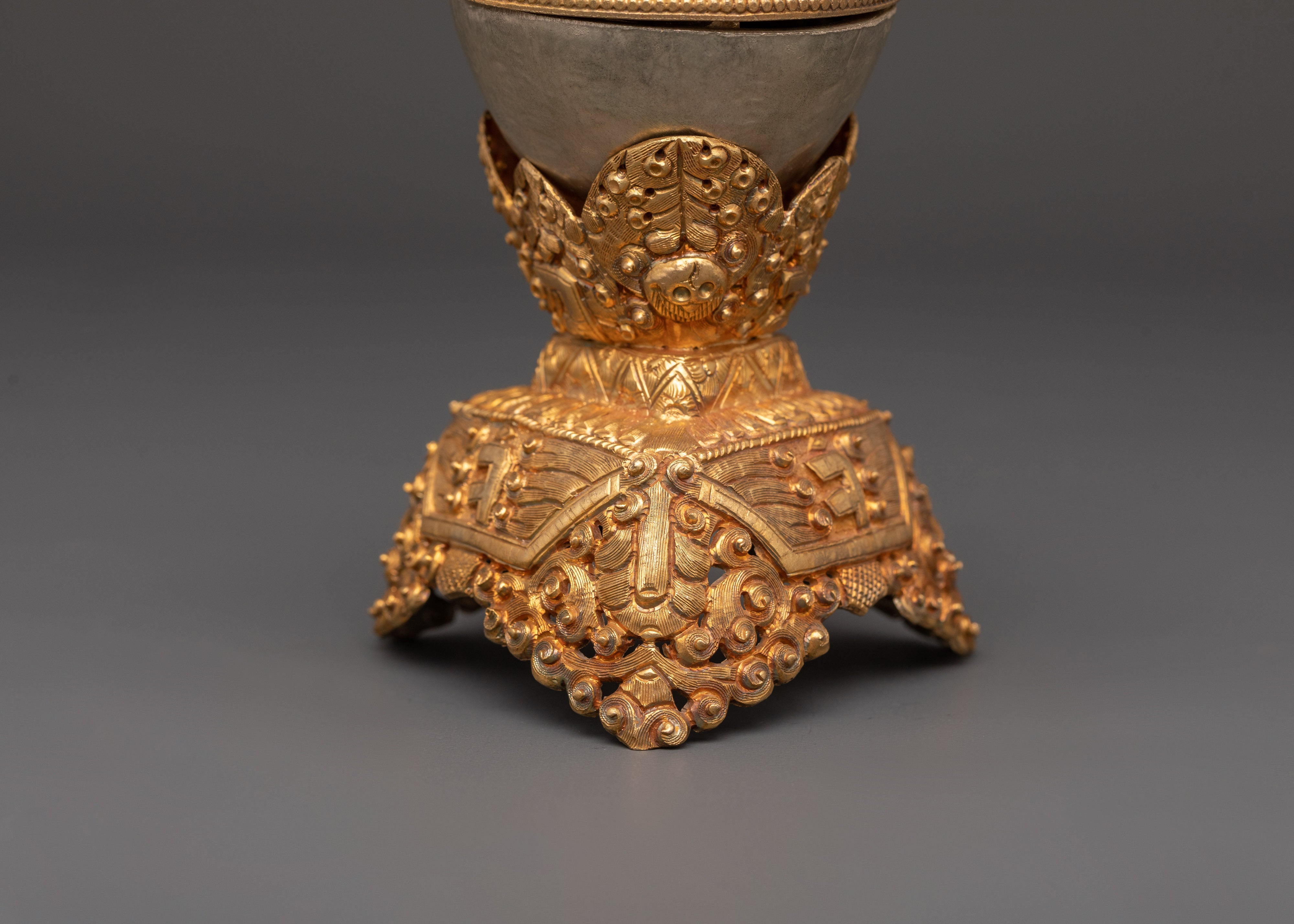 Kapalika Ritual Cup | Gold & Silver Plated Copper Skull Chalice