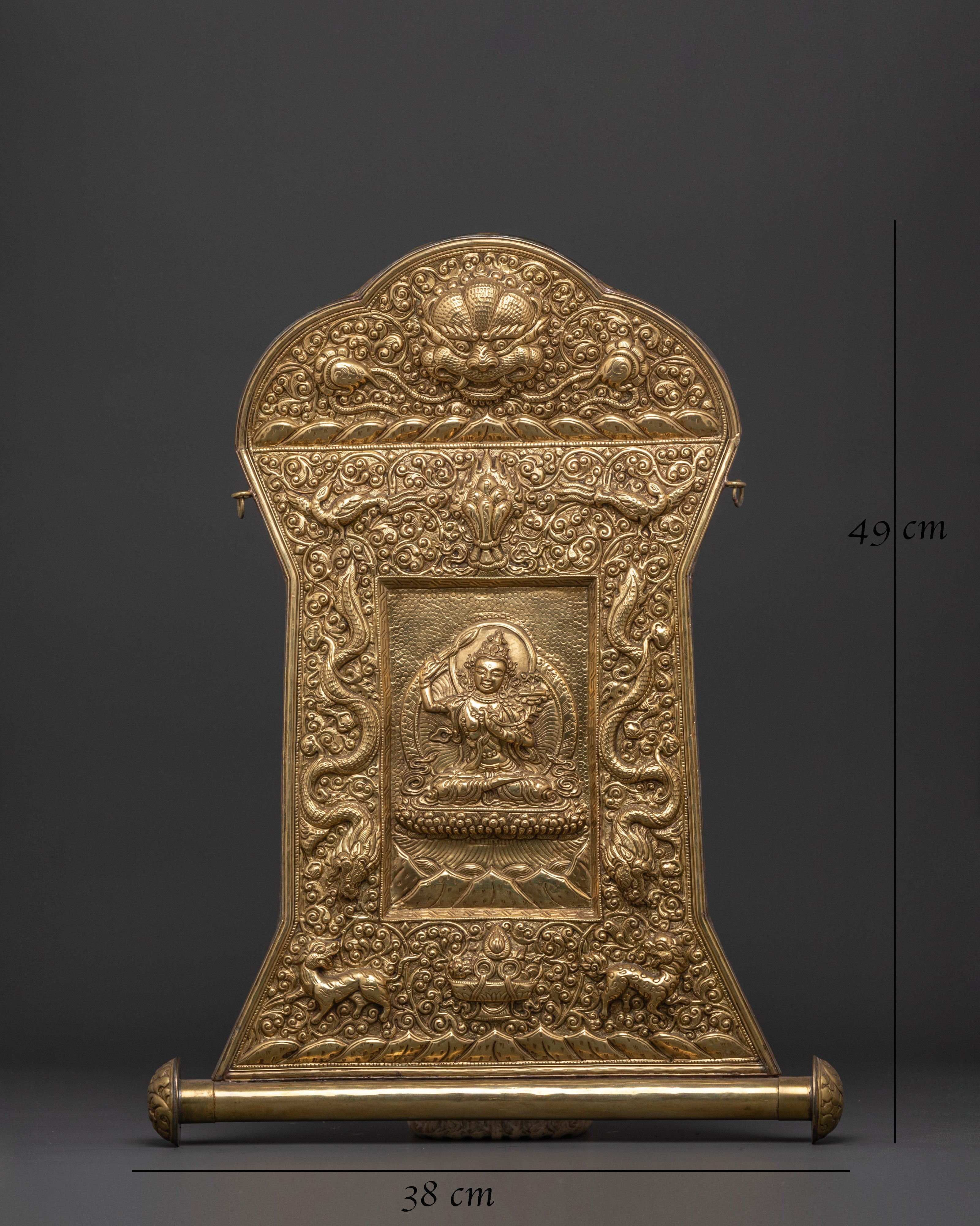 Brass Tibetan Wall Hanging with Embossed Buddha & Dragon Design