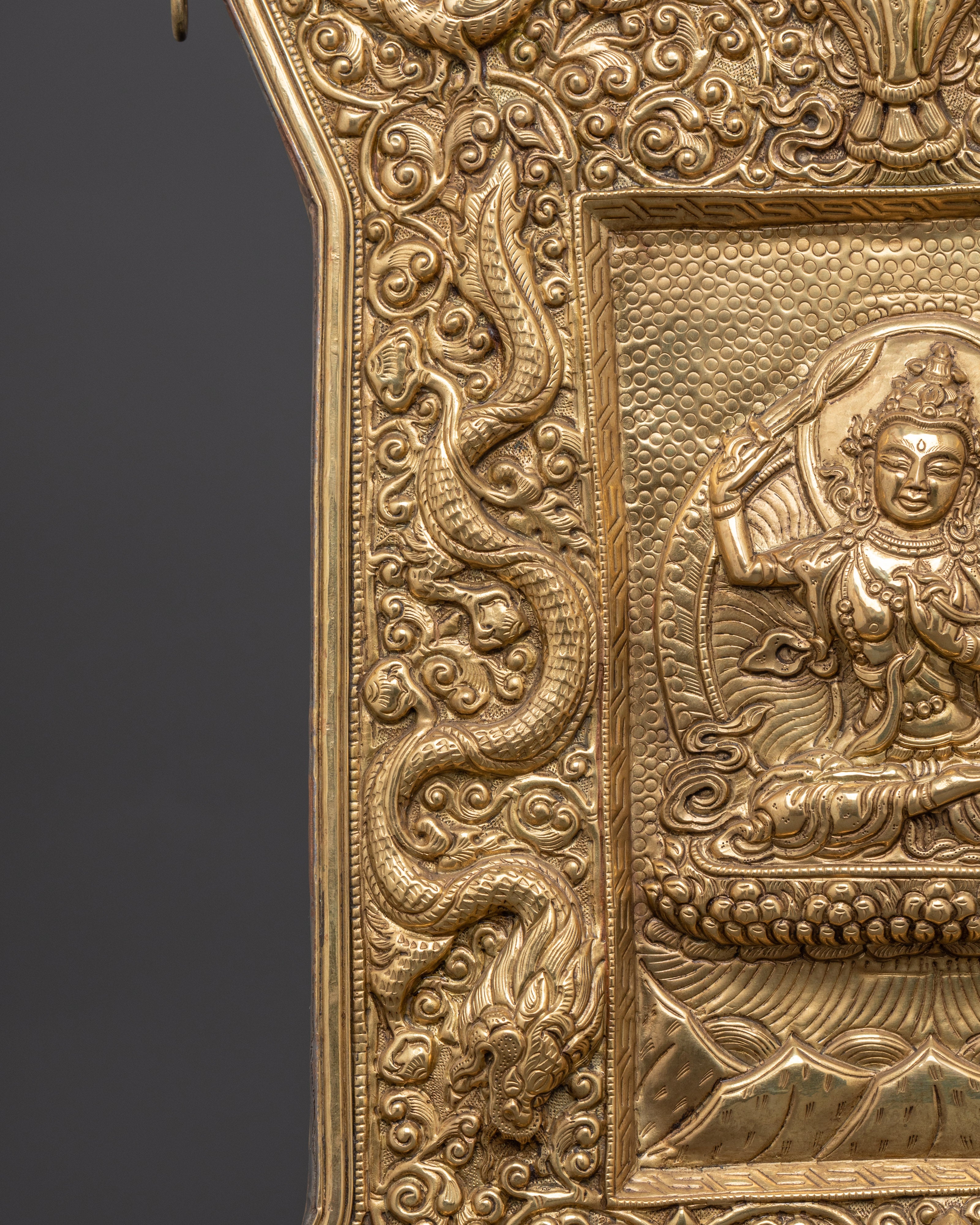 Brass Tibetan Wall Hanging with Embossed Buddha & Dragon Design