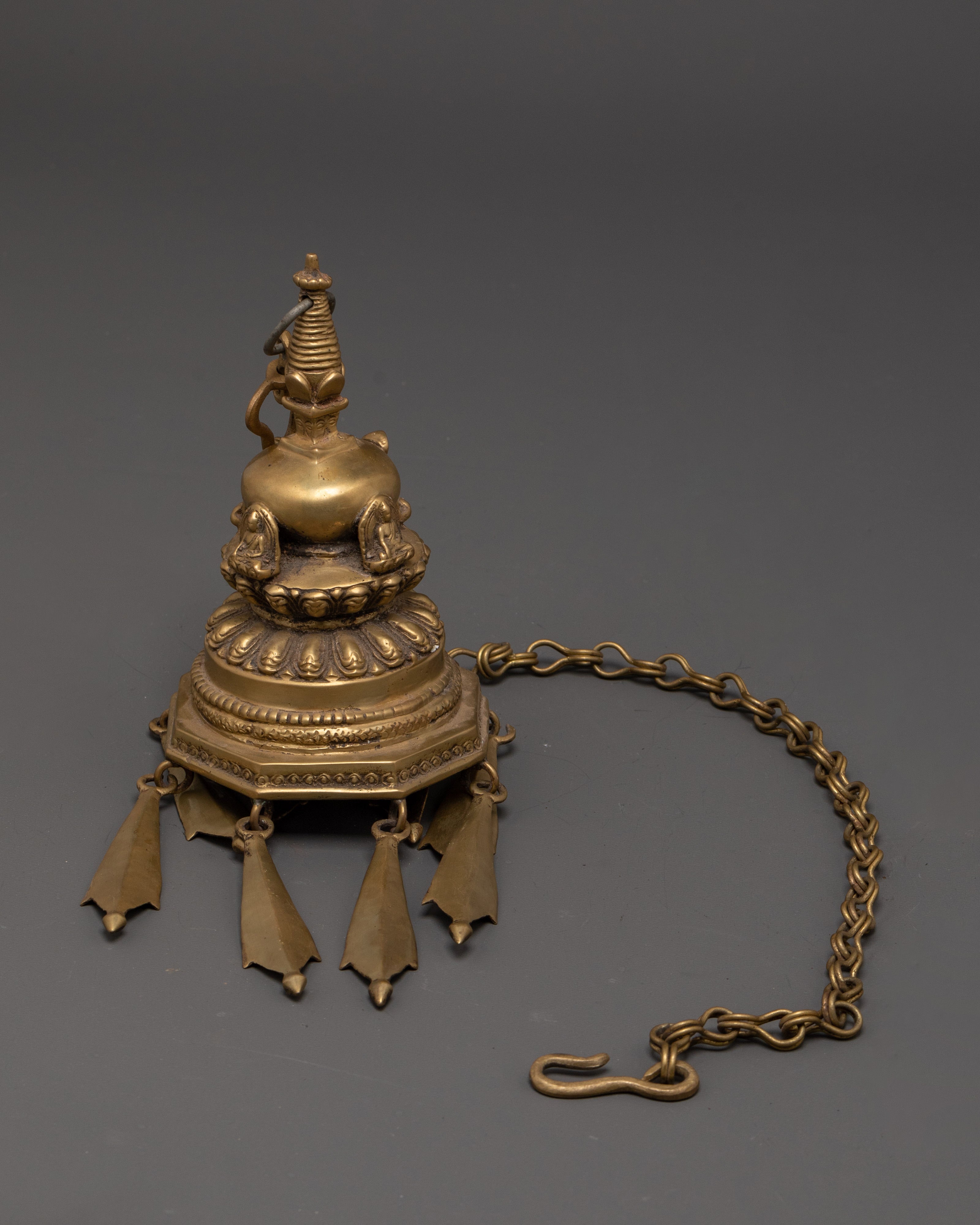 Handcrafted Brass Dalucha Oil Lamp | Tibetan Ritual Hanging Lamp for Meditation