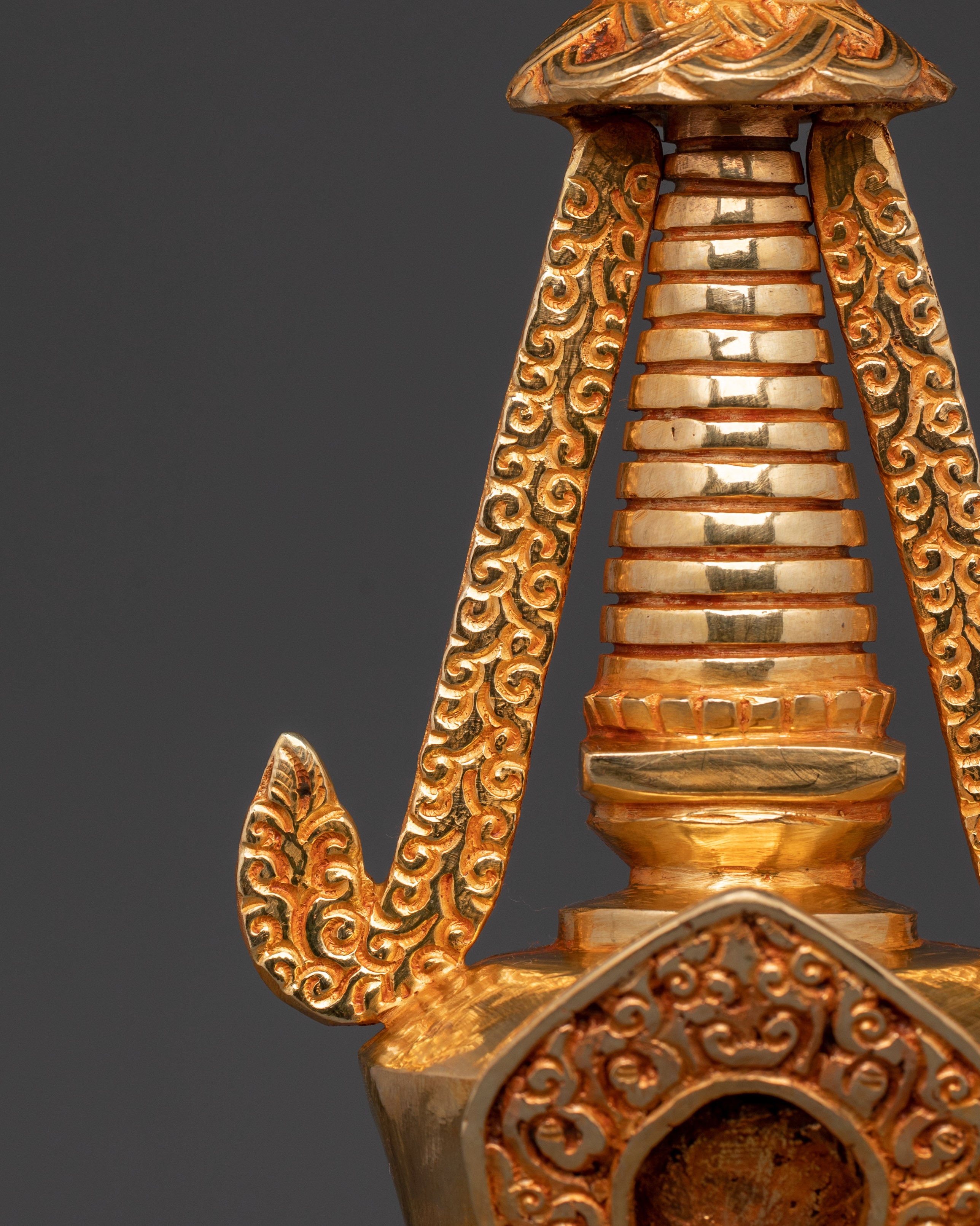 Tibetan Gold Plated Shrine | Handcrafted Oxidized Copper Buddhist Stupa