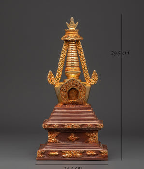 Tibetan Gold Plated Shrine | Handcrafted Oxidized Copper Buddhist Stupa
