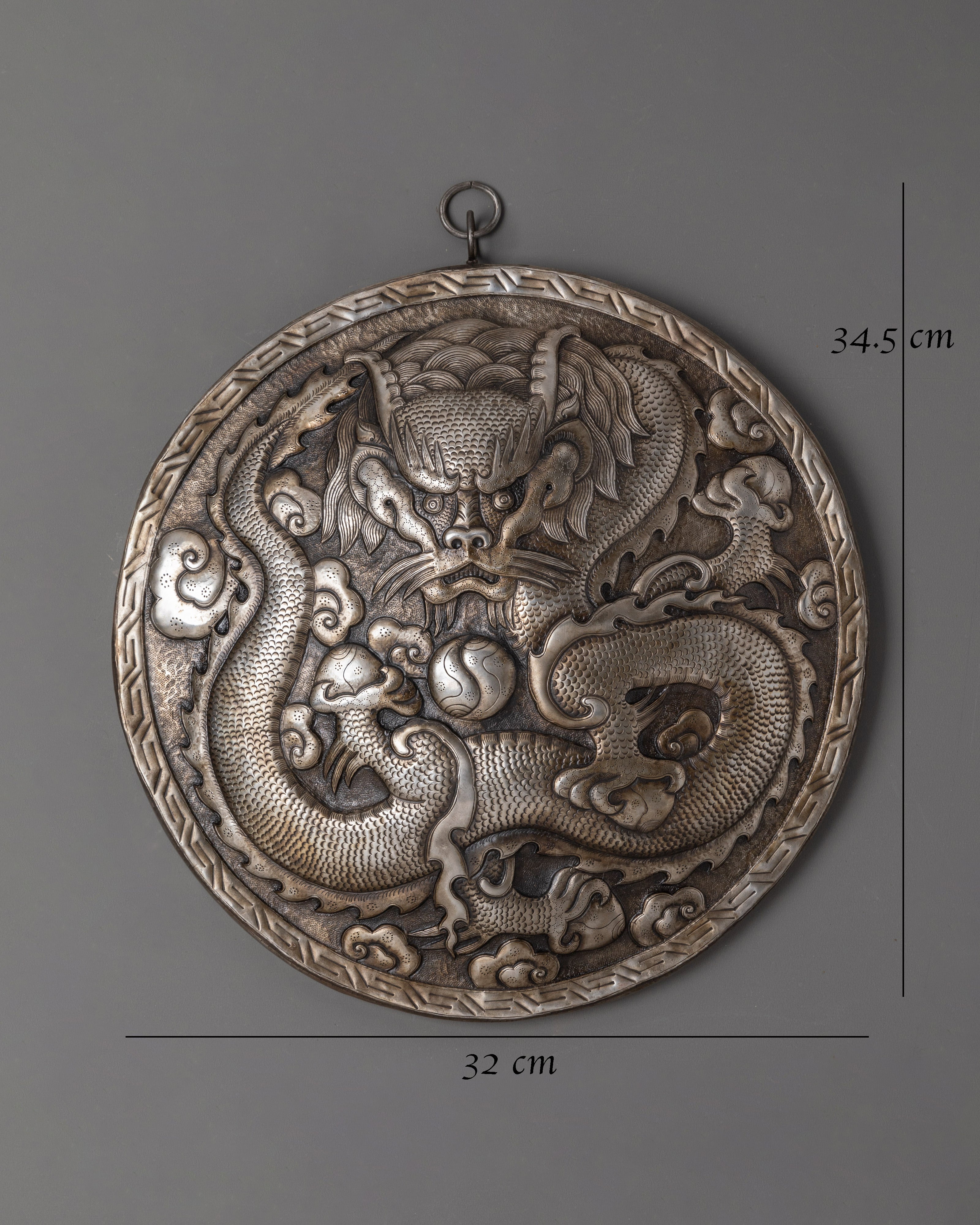 Handcrafted Tibetan Silver Dragon Wall Hanging | Feng Shui Dragon Decor