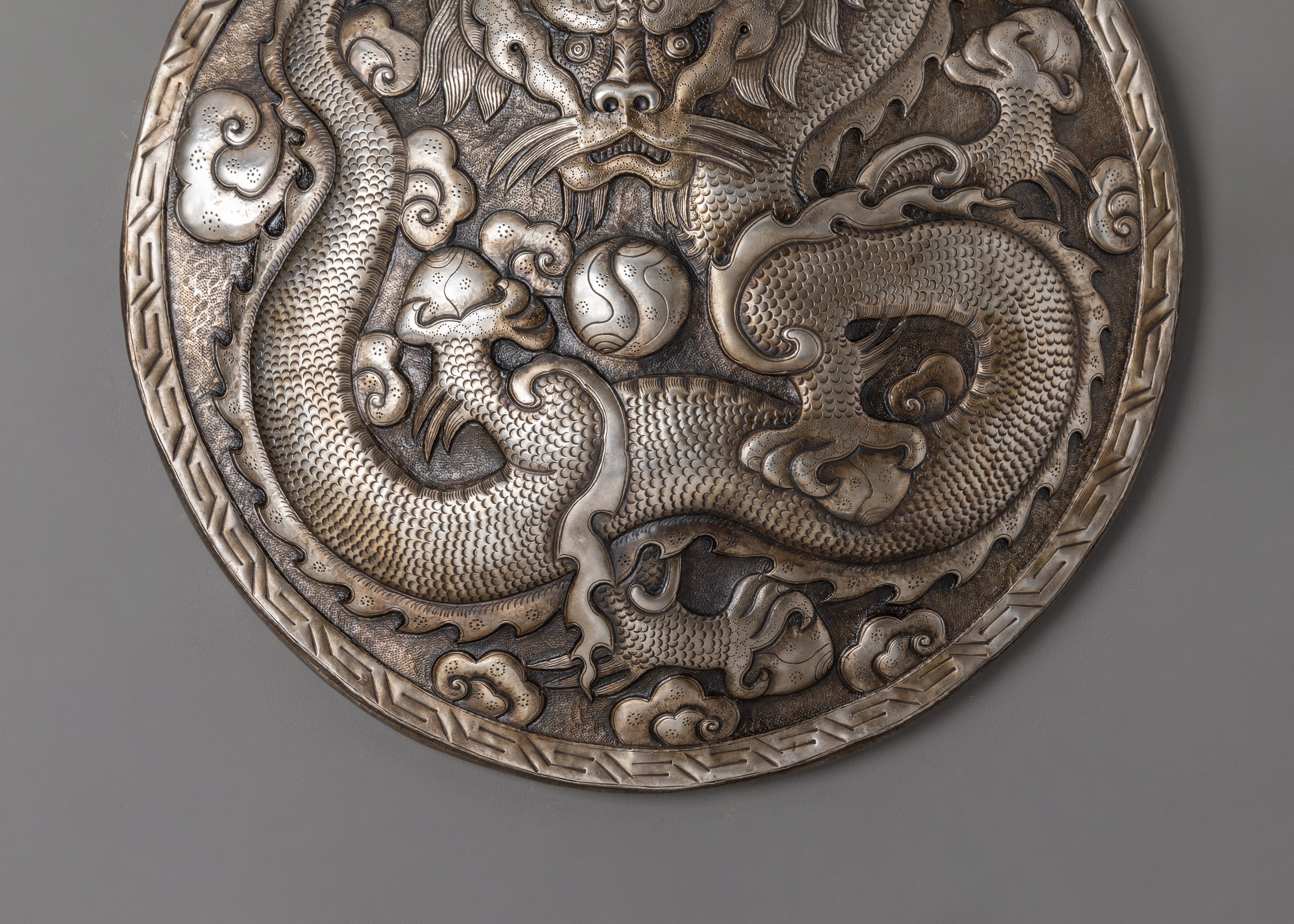 Handcrafted Tibetan Silver Dragon Wall Hanging | Feng Shui Dragon Decor