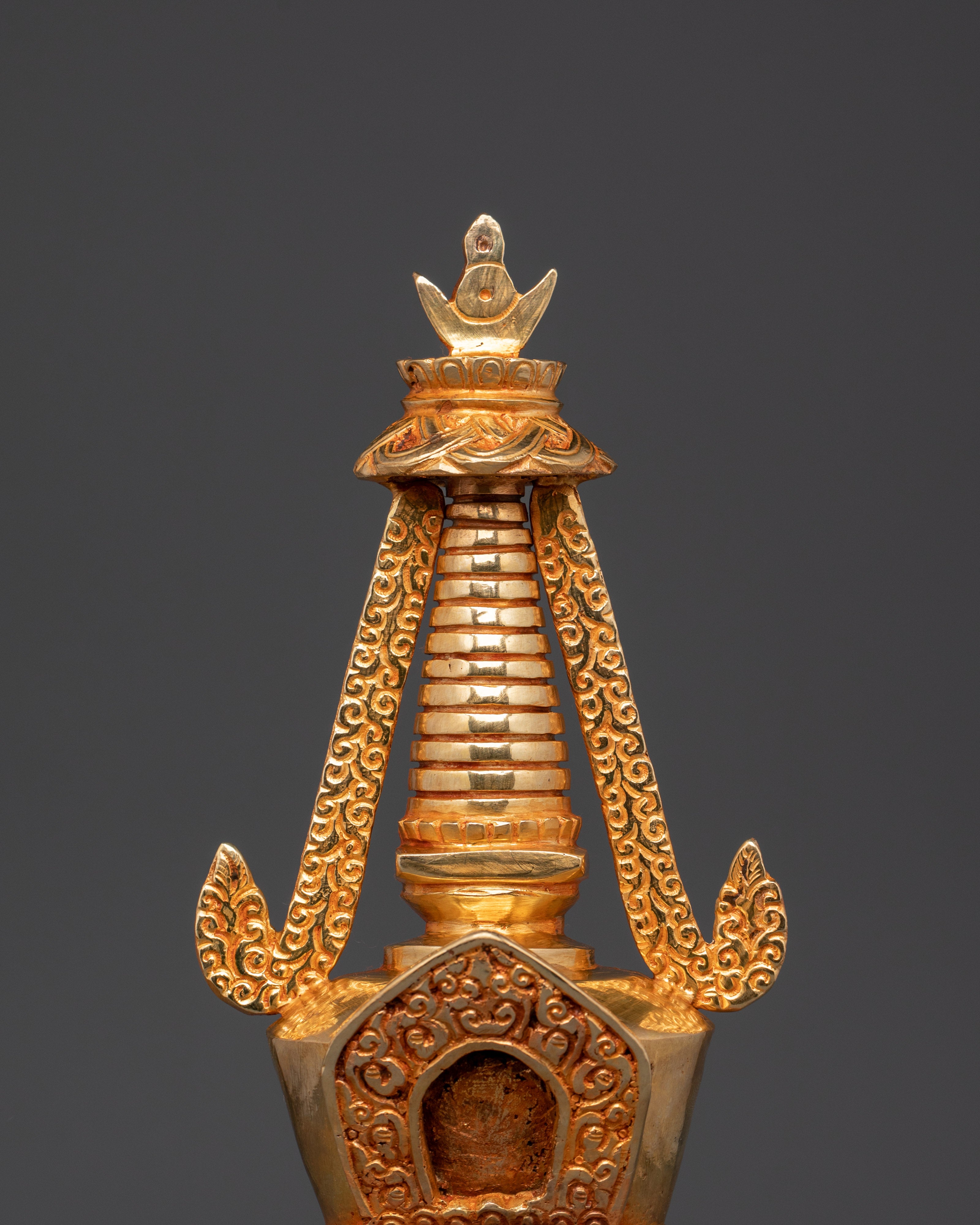Tibetan Gold Plated Shrine | Handcrafted Oxidized Copper Buddhist Stupa