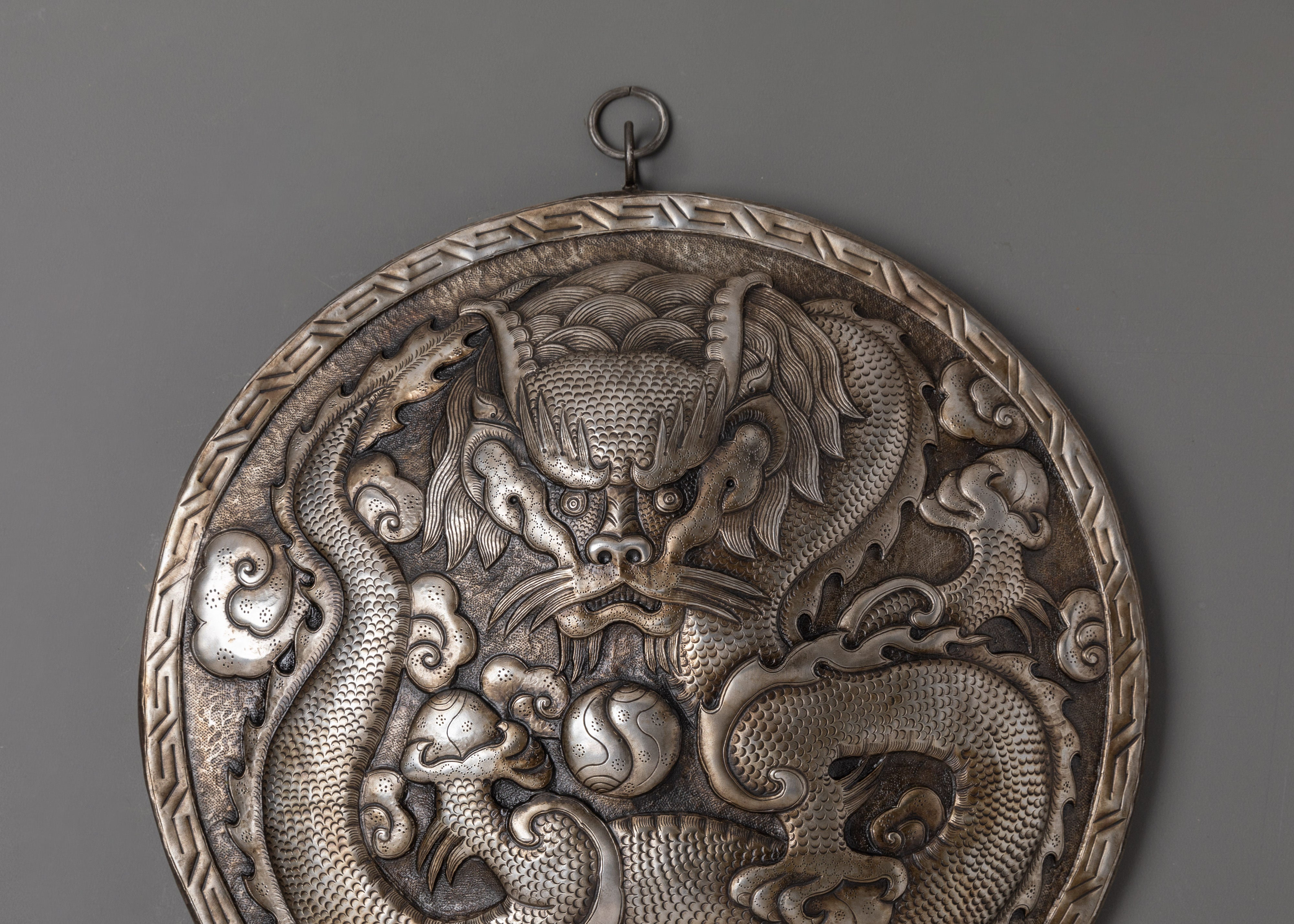 Handcrafted Tibetan Silver Dragon Wall Hanging | Feng Shui Dragon Decor