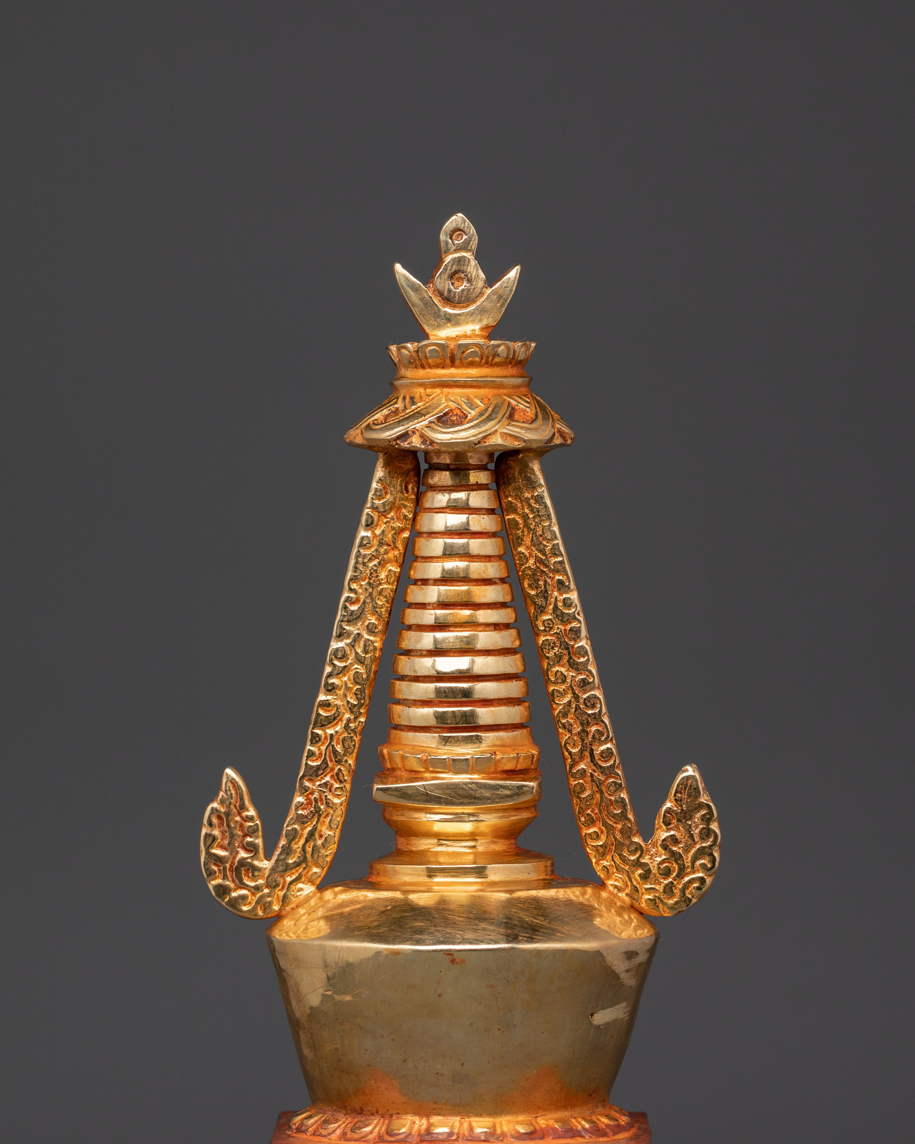 Tibetan Gold Plated Shrine | Handcrafted Oxidized Copper Buddhist Stupa