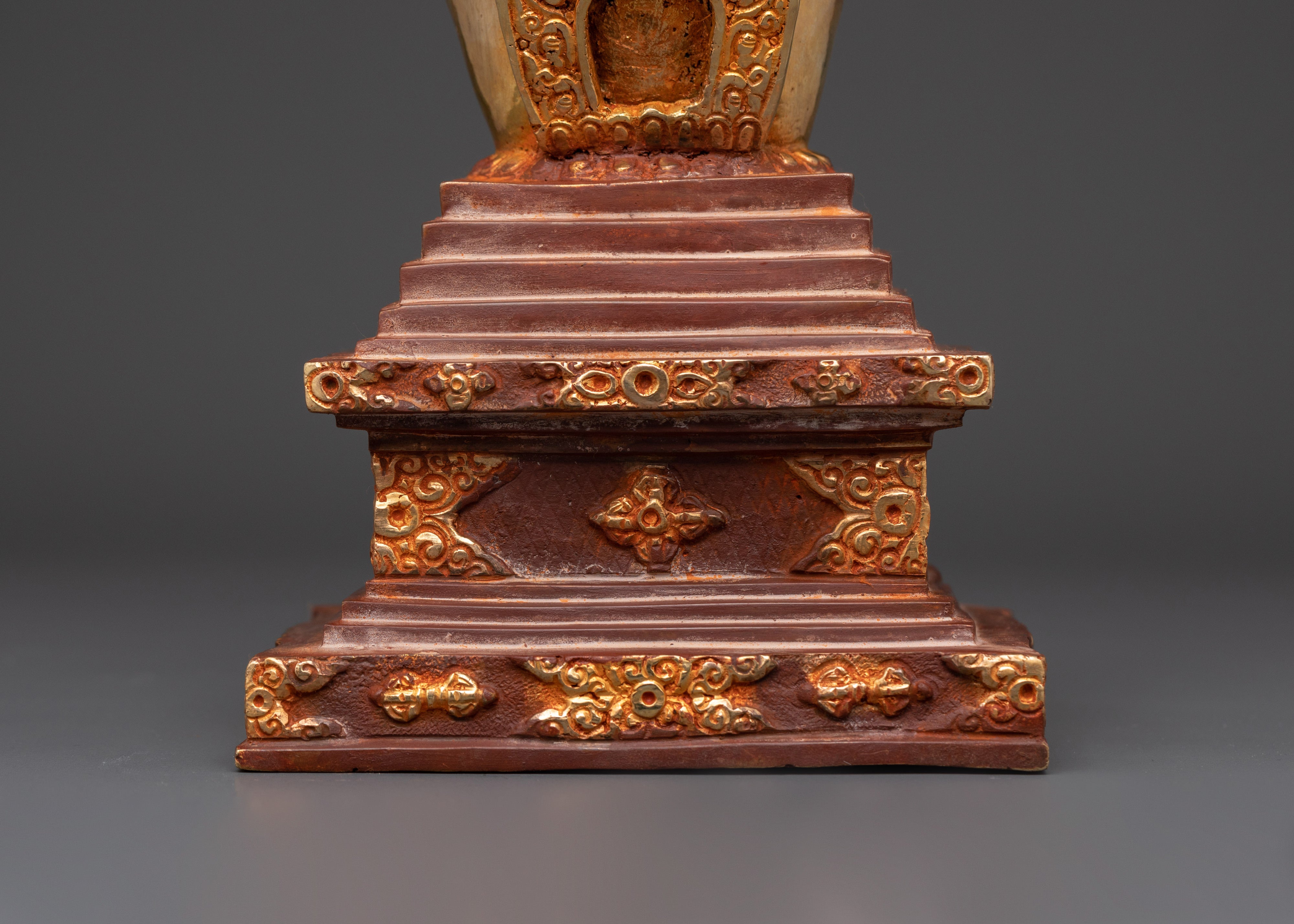 Tibetan Gold Plated Shrine | Handcrafted Oxidized Copper Buddhist Stupa