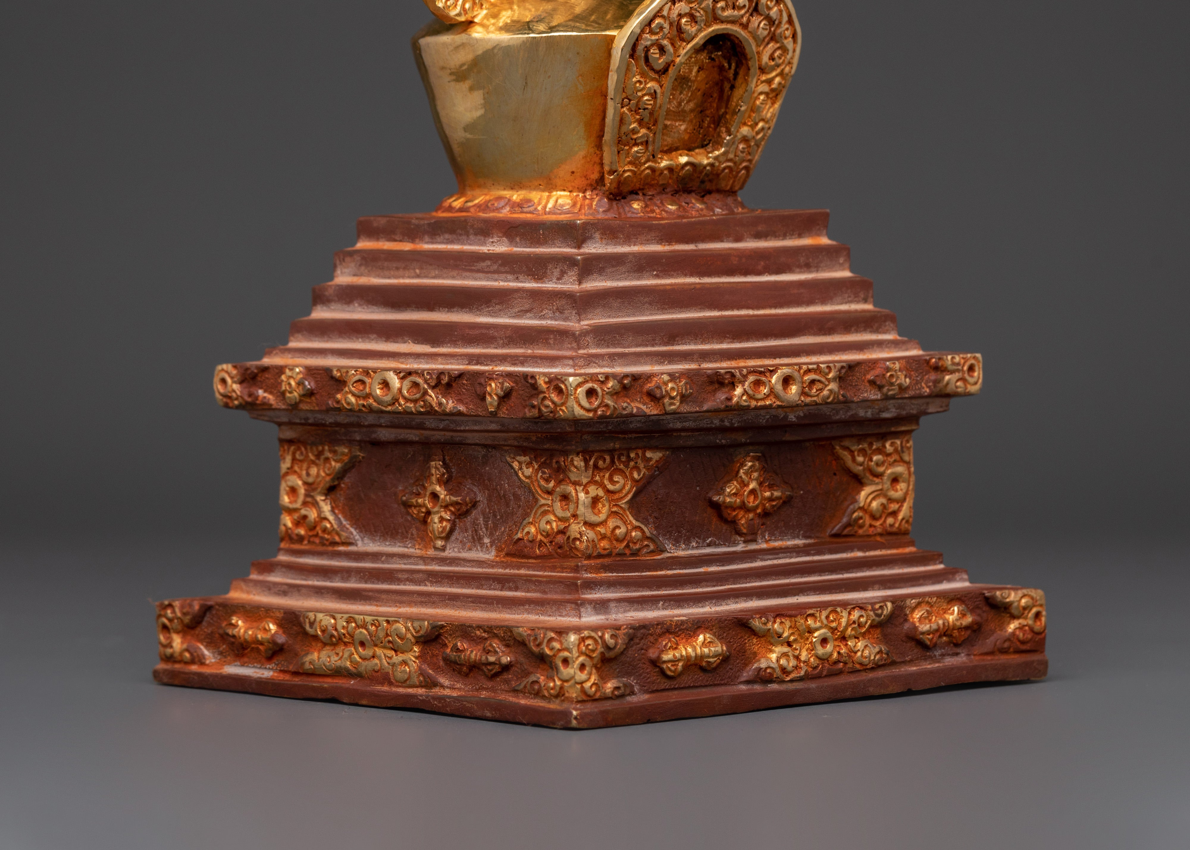 Tibetan Gold Plated Shrine | Handcrafted Oxidized Copper Buddhist Stupa