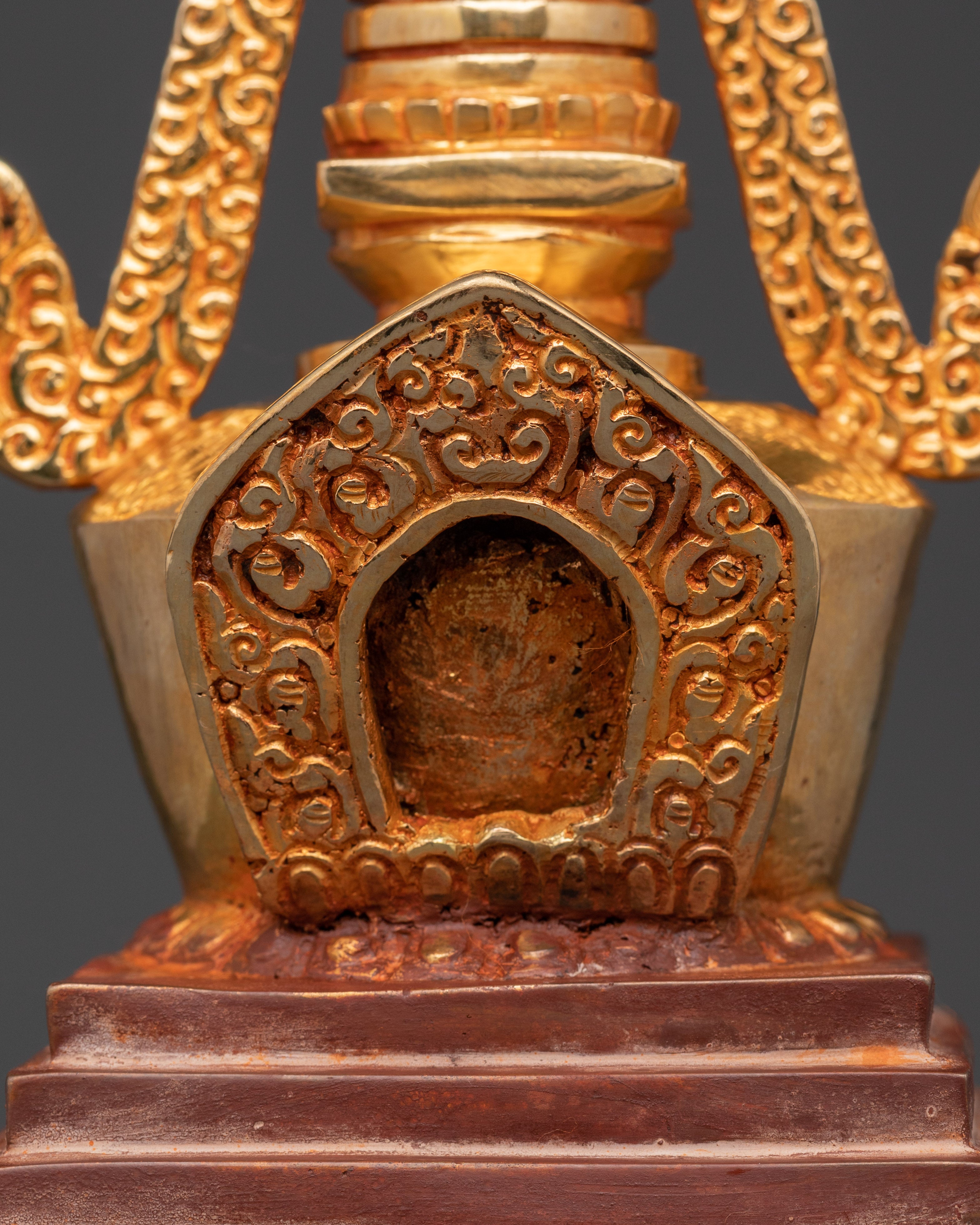 Tibetan Gold Plated Shrine | Handcrafted Oxidized Copper Buddhist Stupa