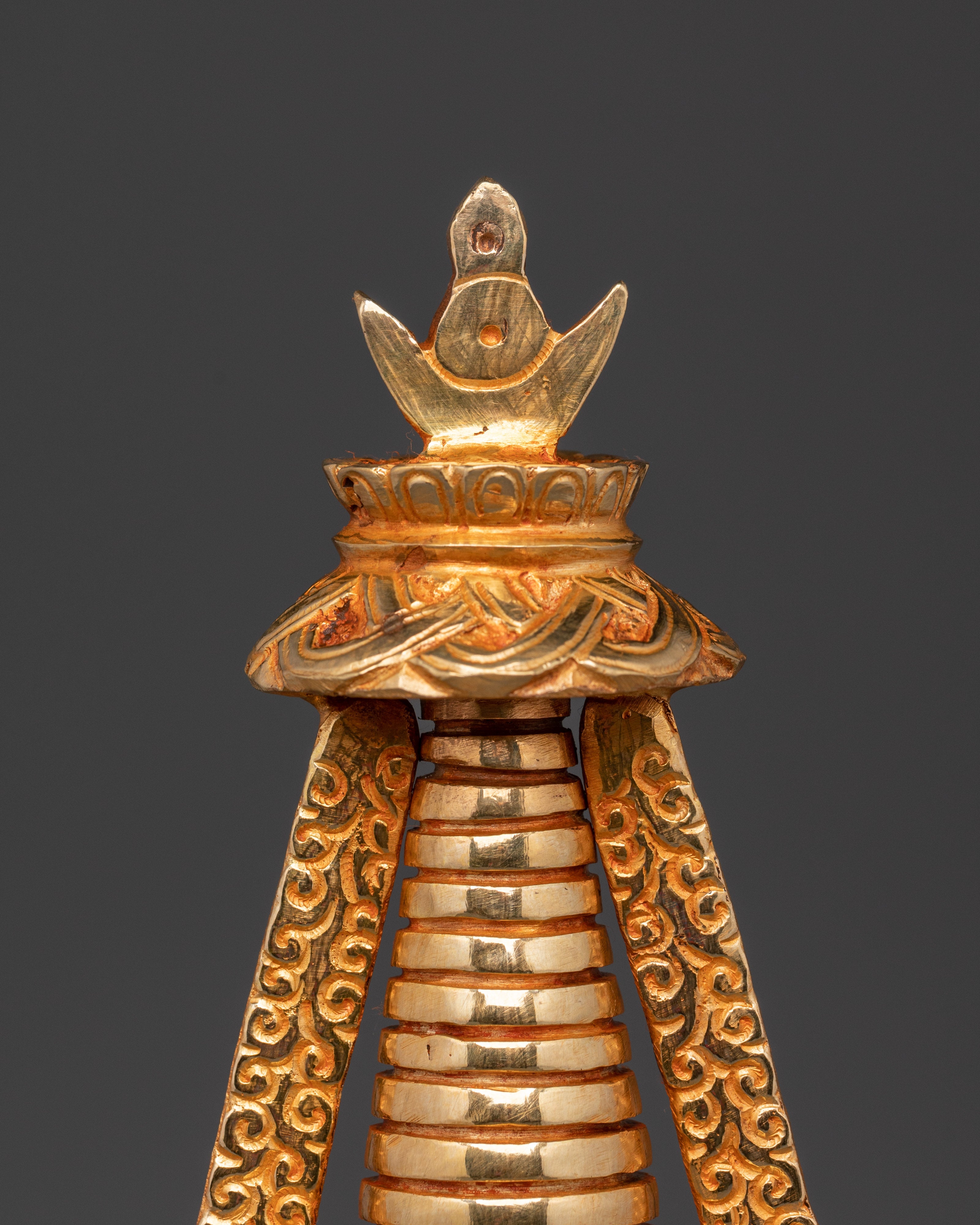 Tibetan Gold Plated Shrine | Handcrafted Oxidized Copper Buddhist Stupa