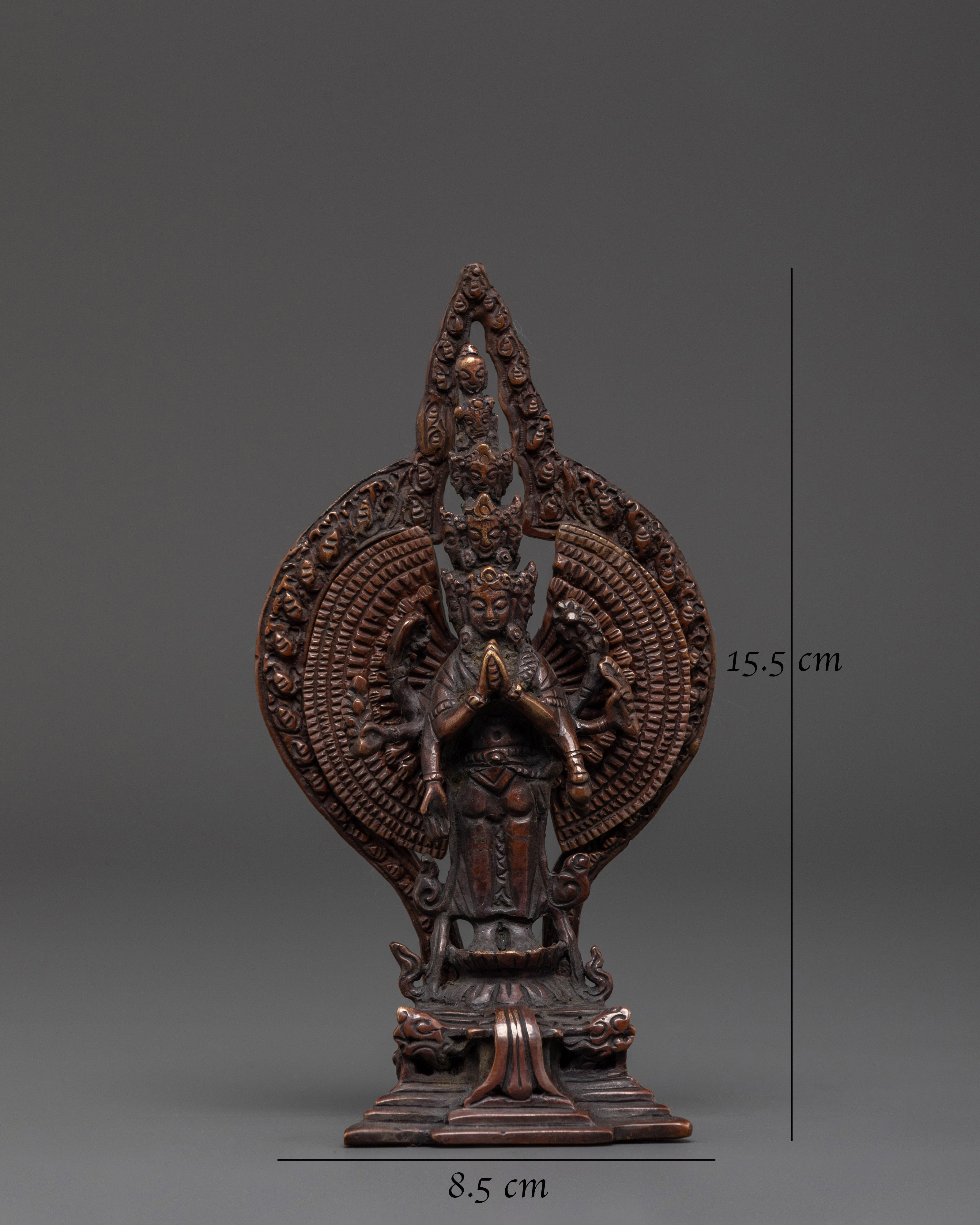 1000 Armed Oxidized Copper Chenrezig Statue | Tibetan Buddhist Compassion Deity