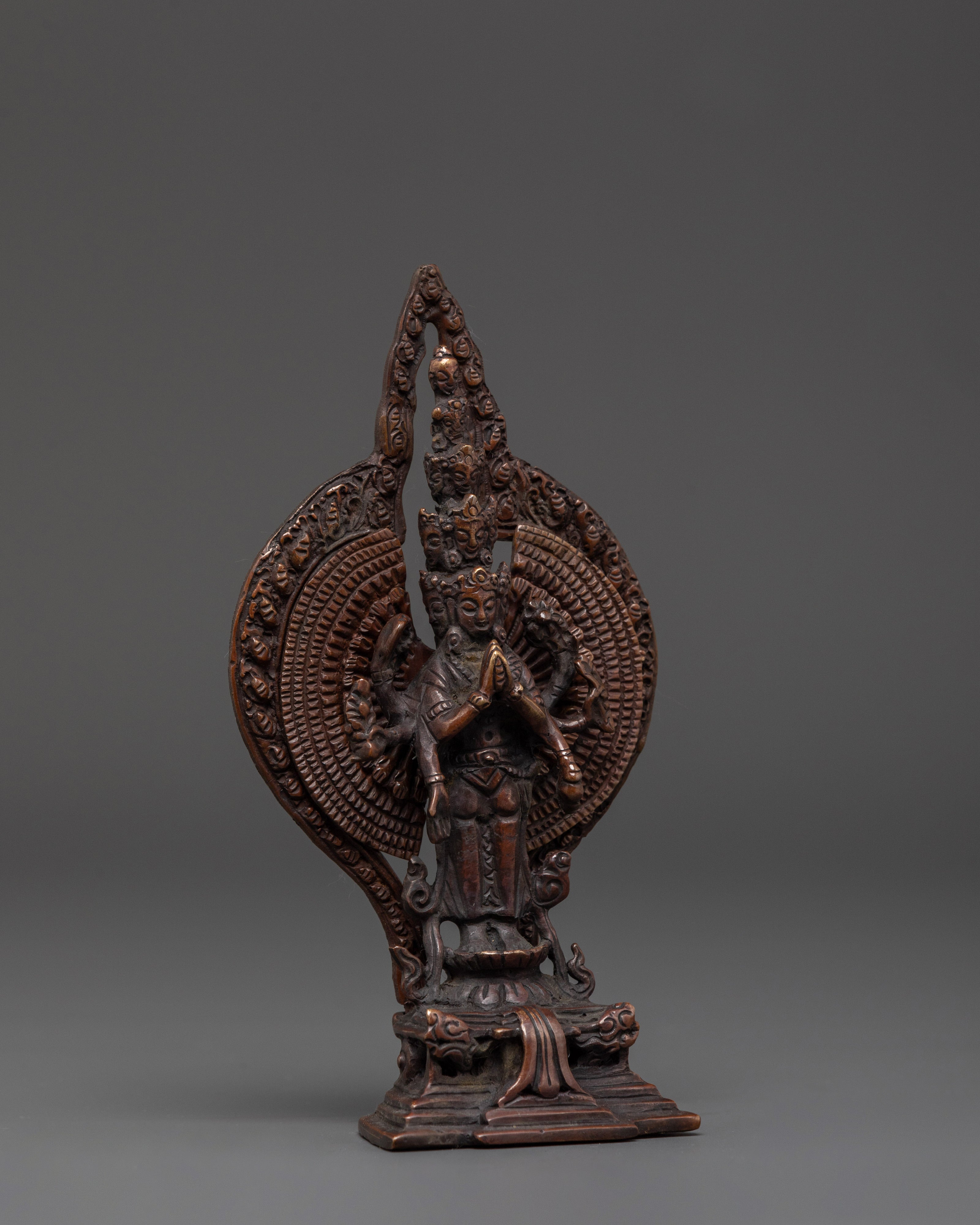 1000 Armed Oxidized Copper Chenrezig Statue | Tibetan Buddhist Compassion Deity