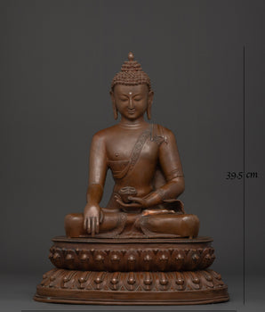 Large Tibetan Shakyamuni Buddha Sculpture | Oxidized Copper Meditation Statue