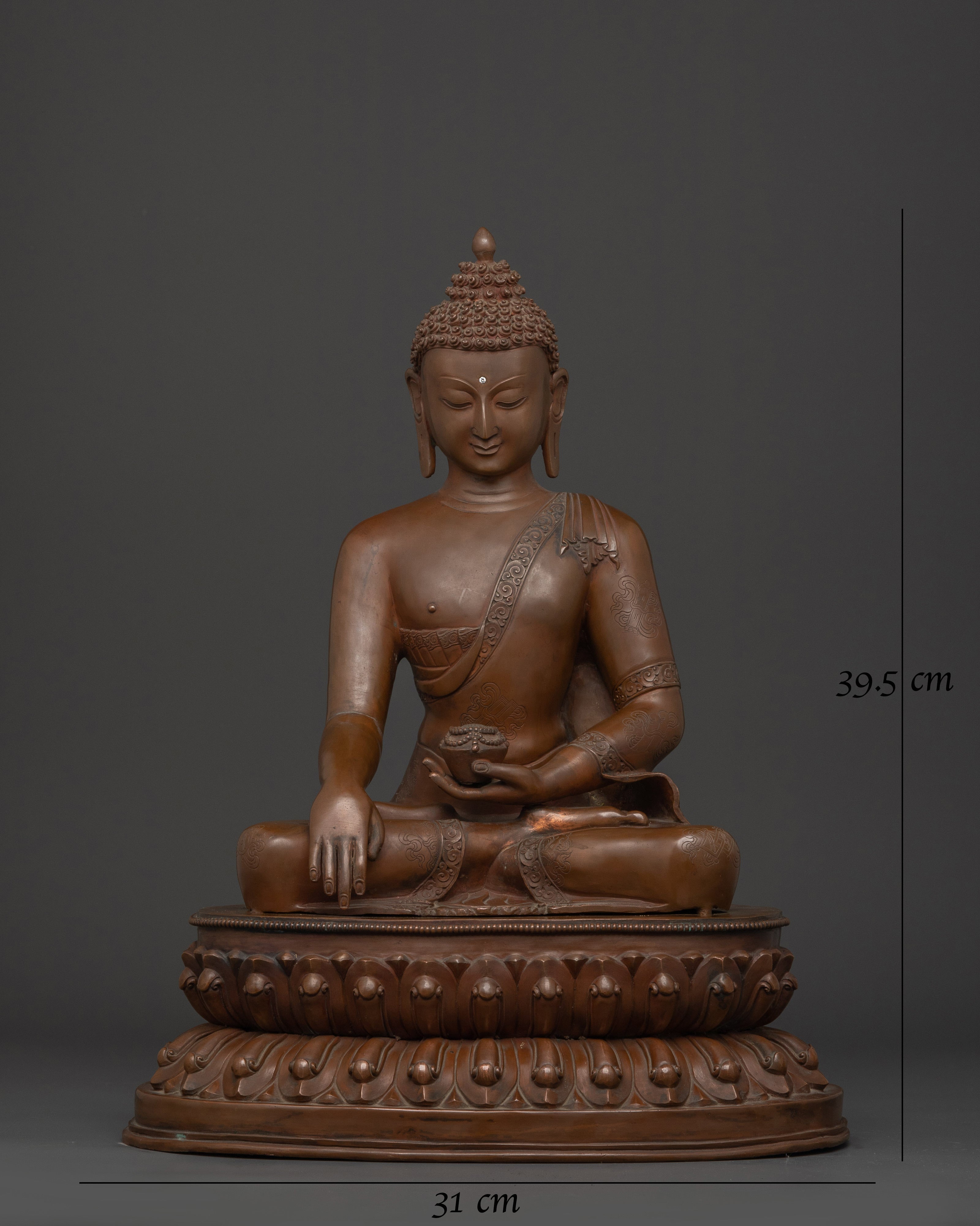 Large Tibetan Shakyamuni Buddha Sculpture | Oxidized Copper Meditation Statue