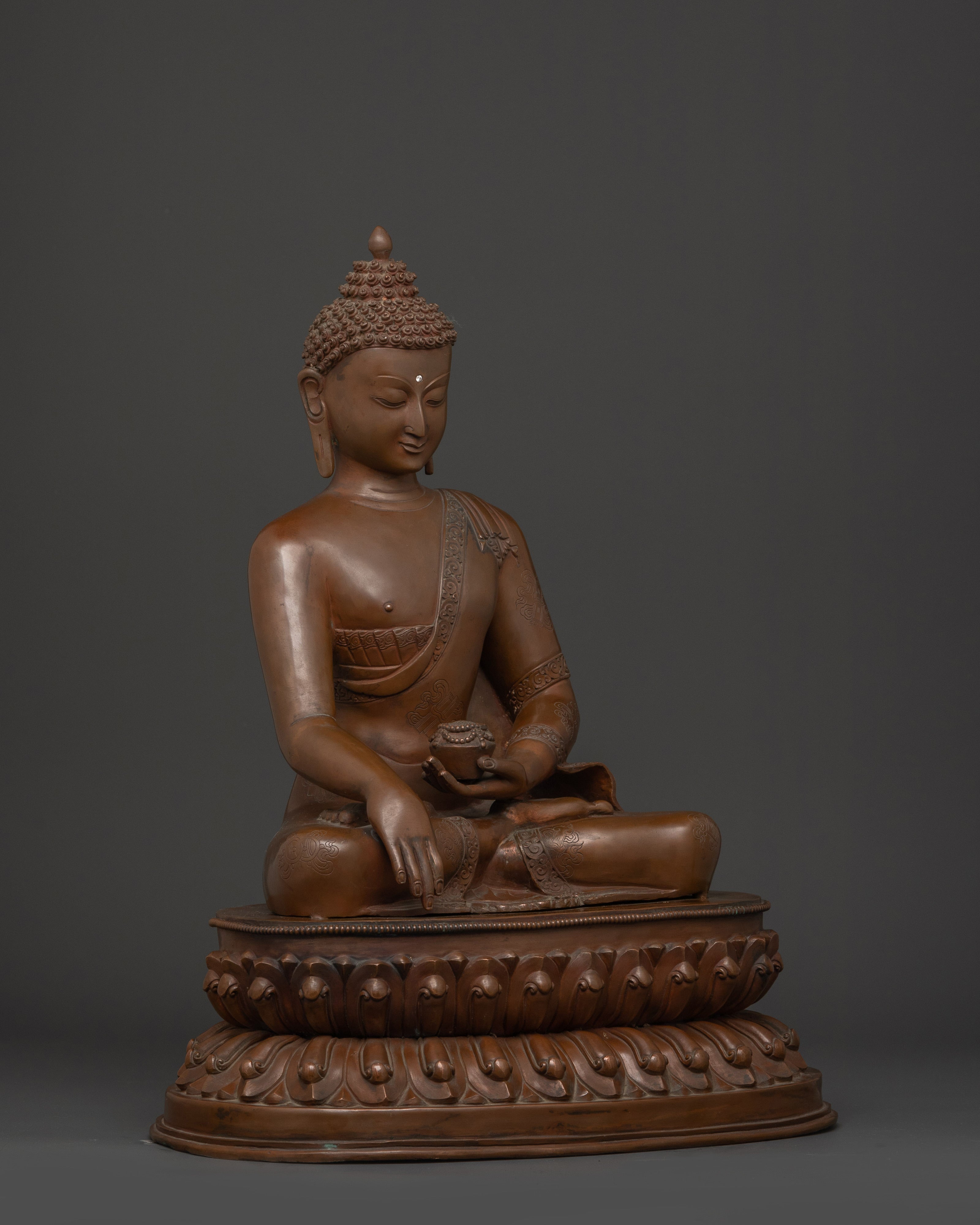 Large Tibetan Shakyamuni Buddha Sculpture | Oxidized Copper Meditation Statue