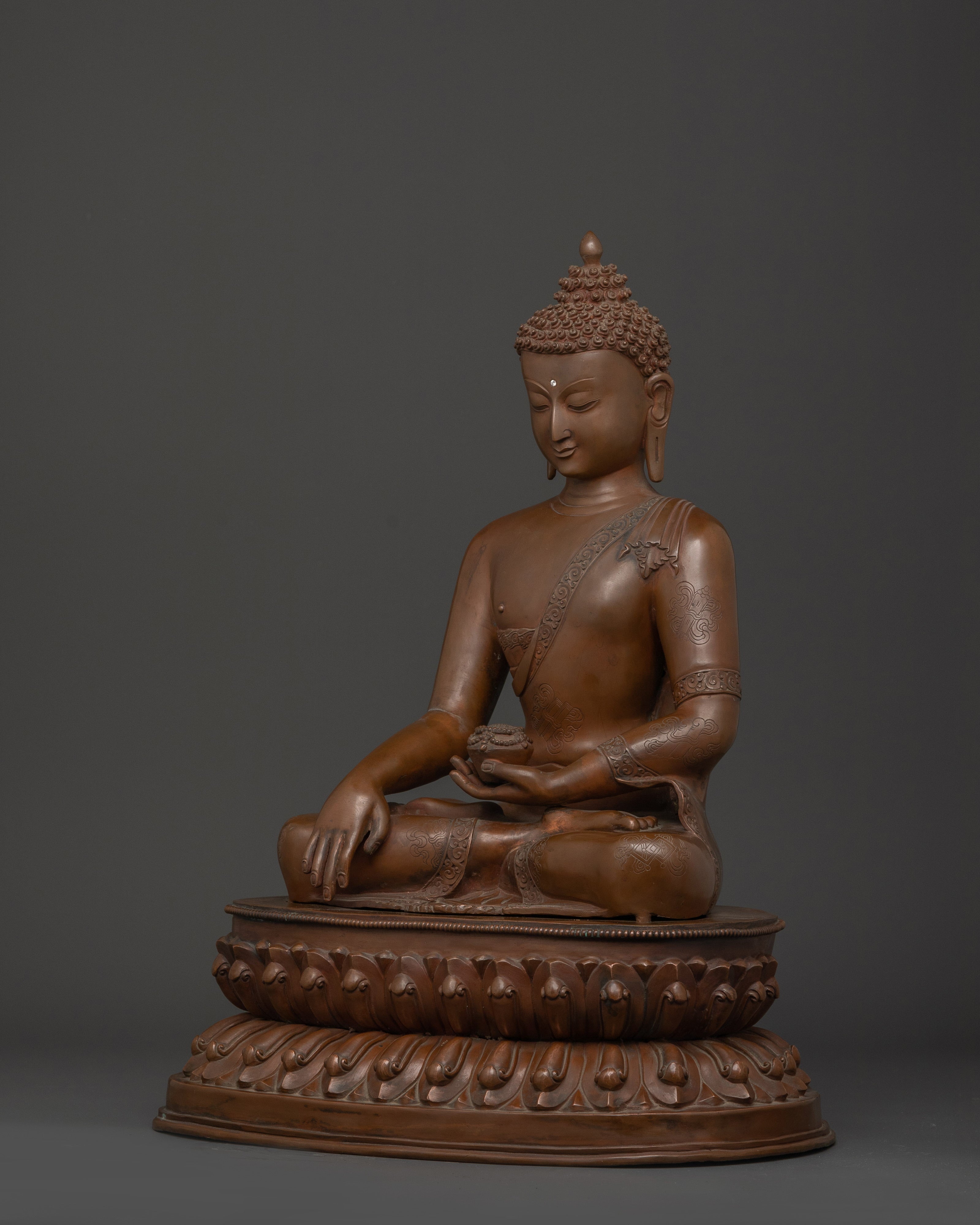 Large Tibetan Shakyamuni Buddha Sculpture | Oxidized Copper Meditation Statue