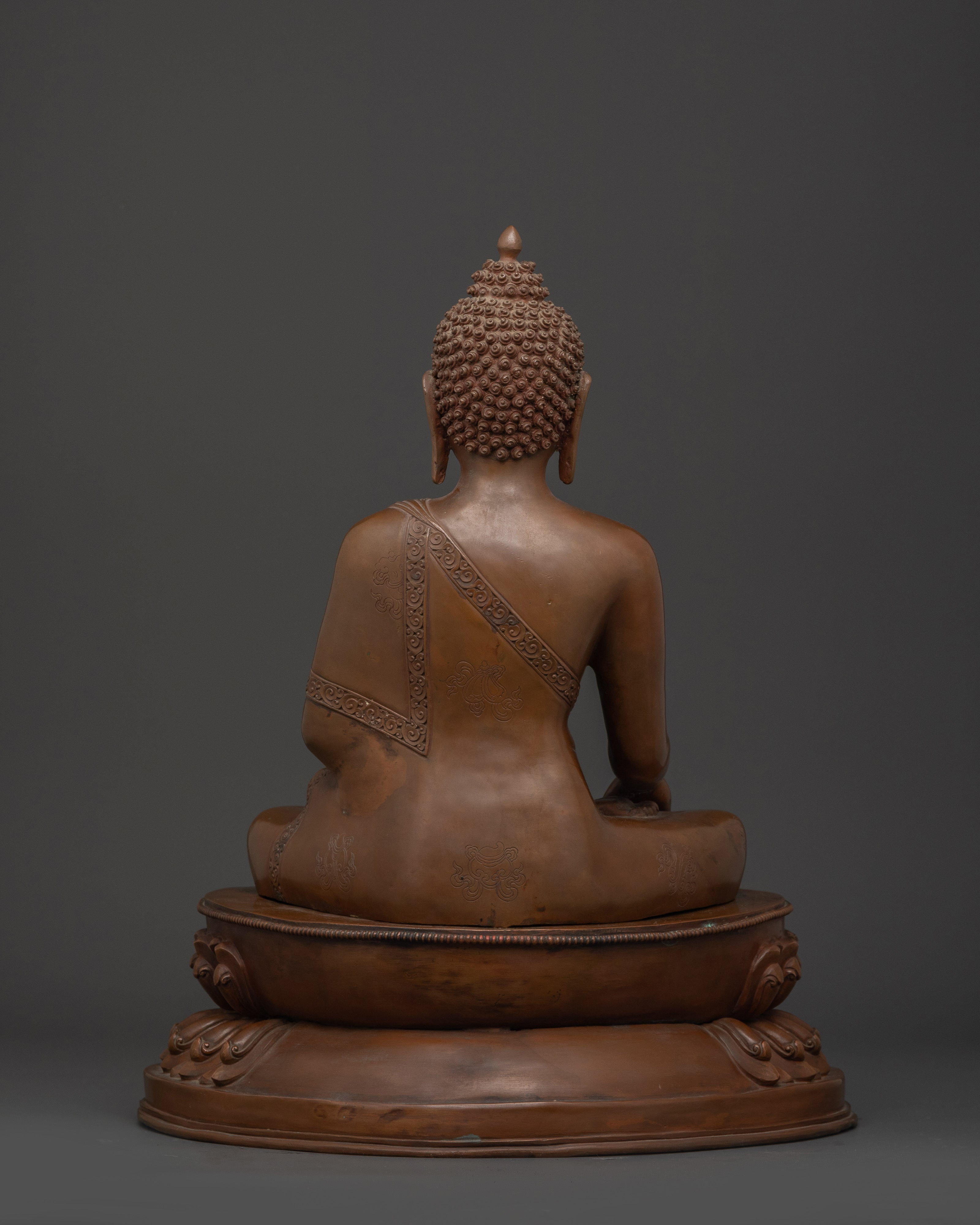 Large Tibetan Shakyamuni Buddha Sculpture | Oxidized Copper Meditation Statue