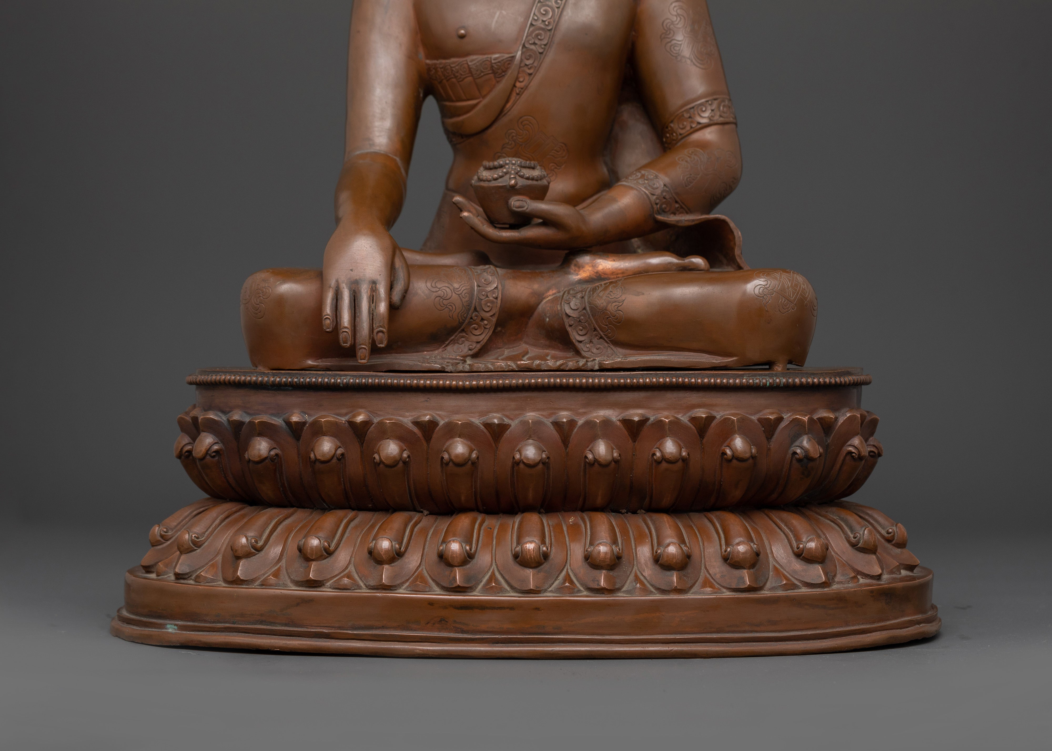 Large Tibetan Shakyamuni Buddha Sculpture | Oxidized Copper Meditation Statue