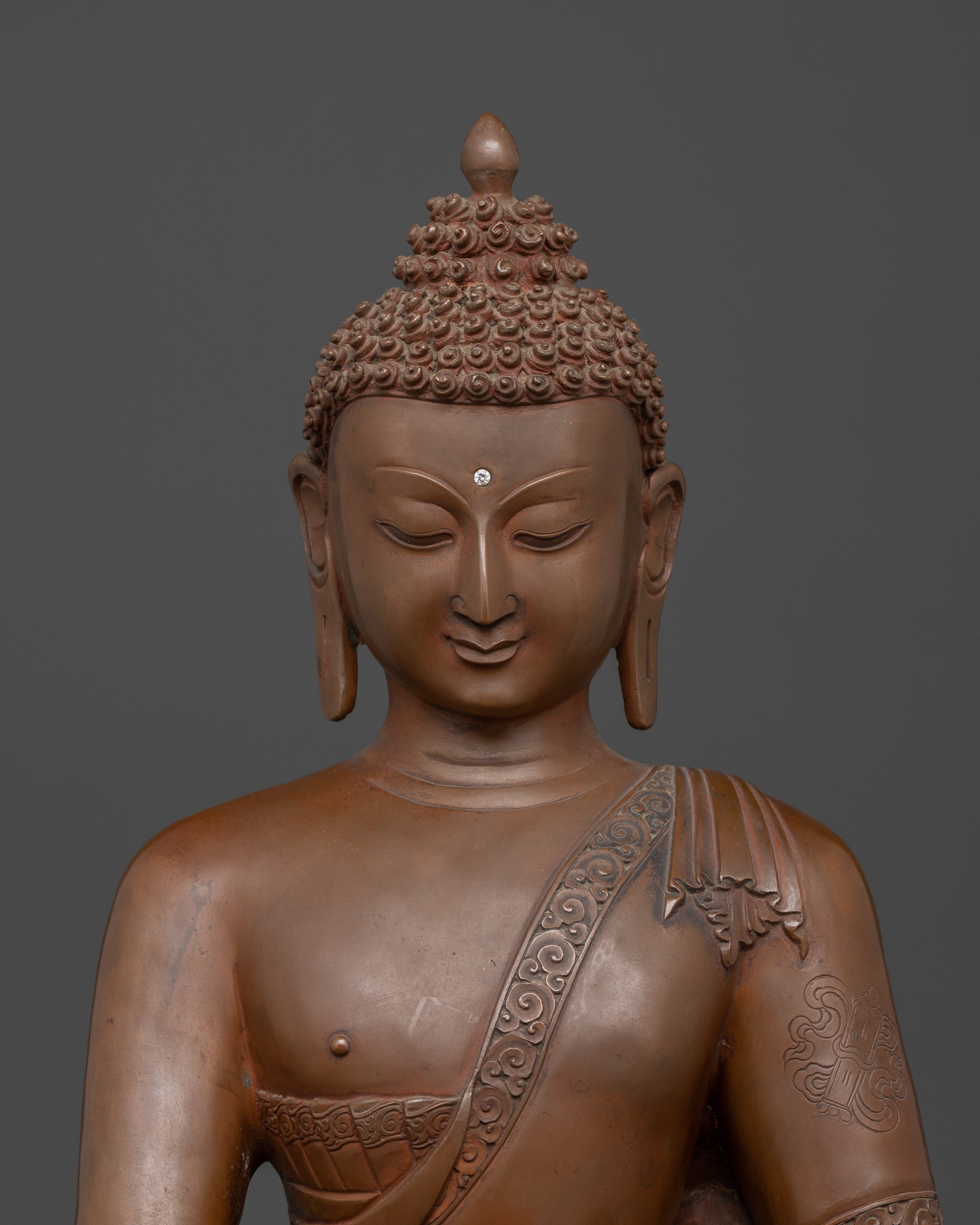 Large Tibetan Shakyamuni Buddha Sculpture | Oxidized Copper Meditation Statue