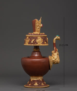 Pair of Tibetan Bhumba Vases | Gold-Plated Copper Vessels with Coral Inlay