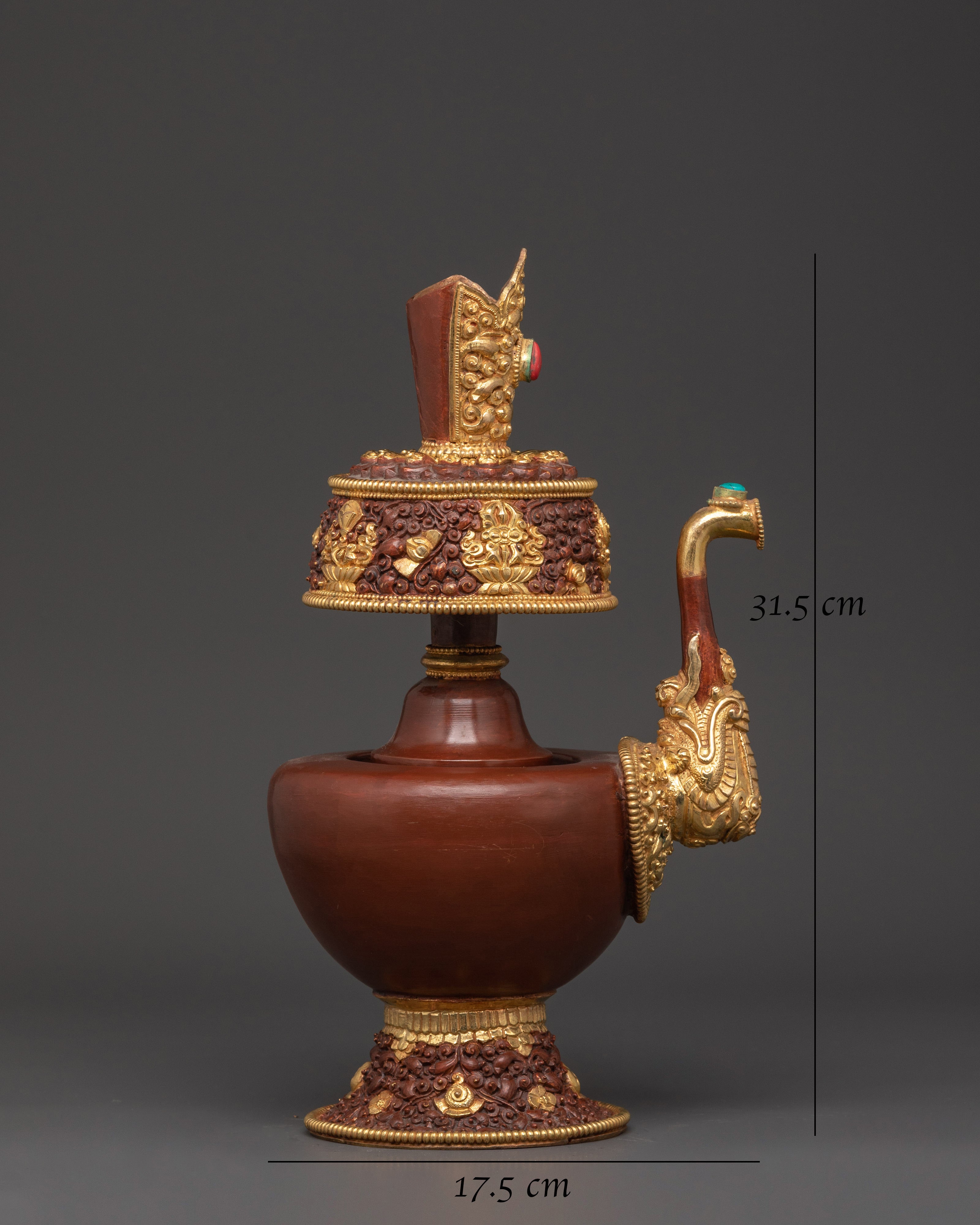 Pair of Tibetan Bhumba Vases | Gold-Plated Copper Vessels with Coral Inlay
