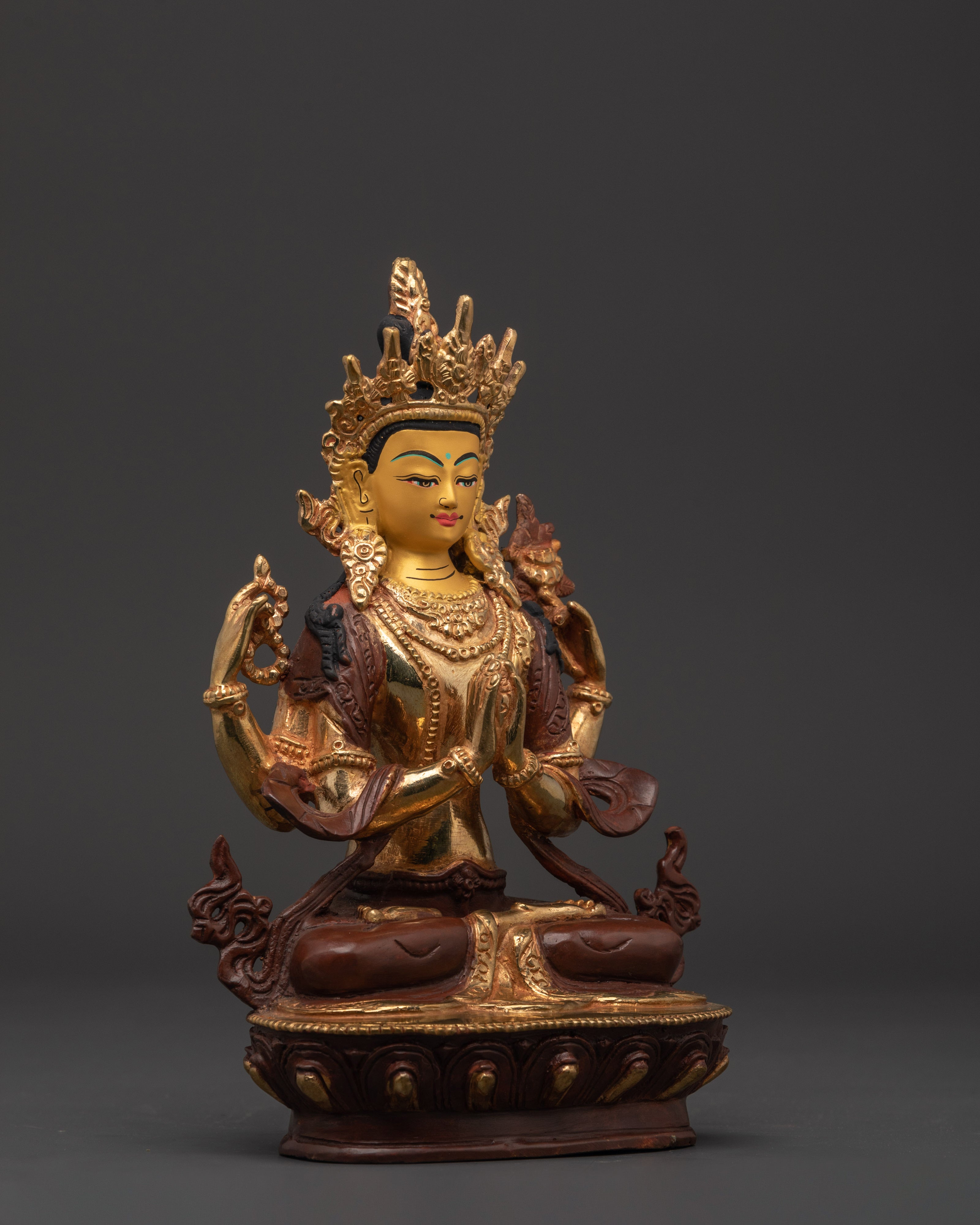 Chenrezig 4-Arm Deity Statue | Tibetan Bodhisattva of Compassion