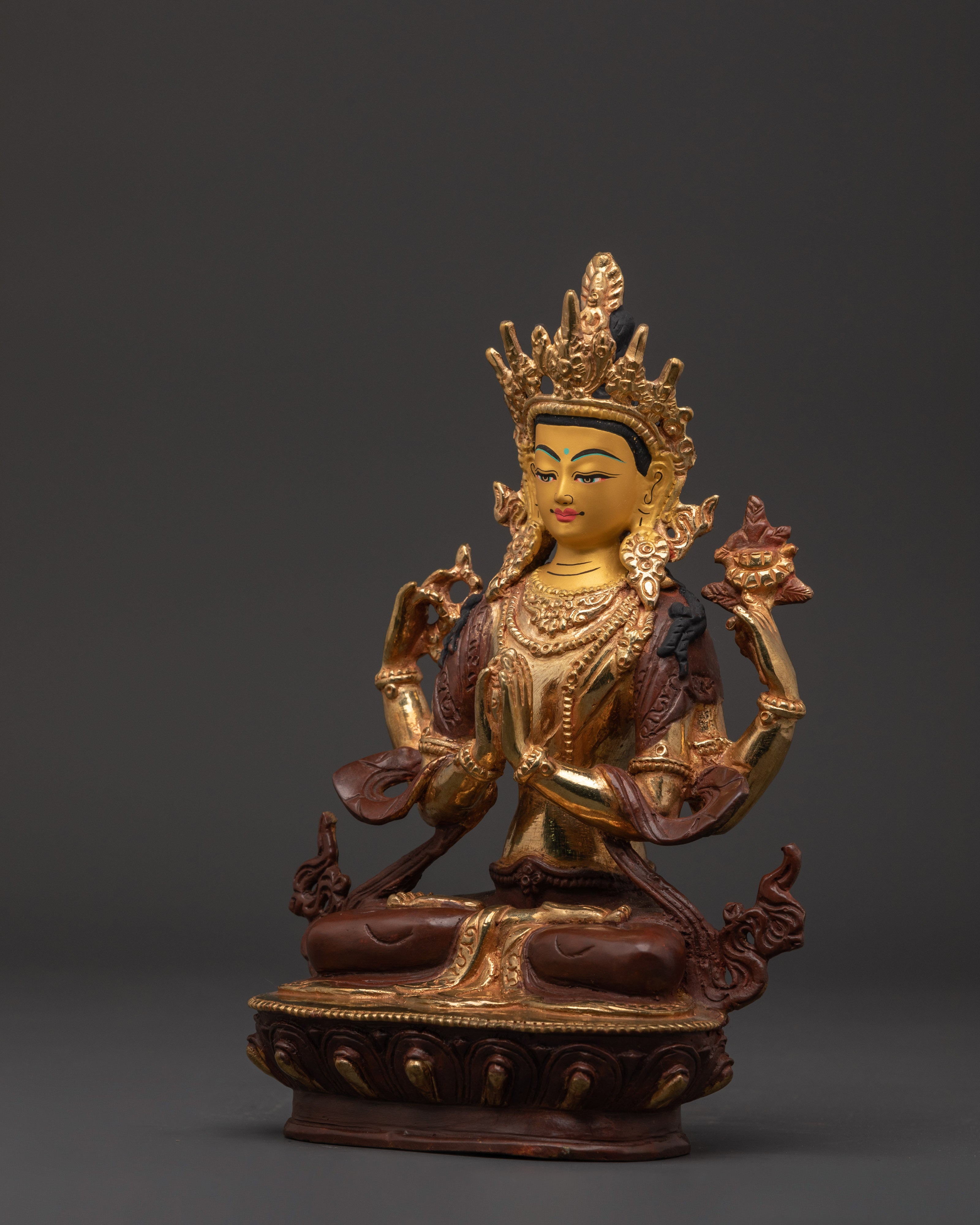 Chenrezig 4-Arm Deity Statue | Tibetan Bodhisattva of Compassion
