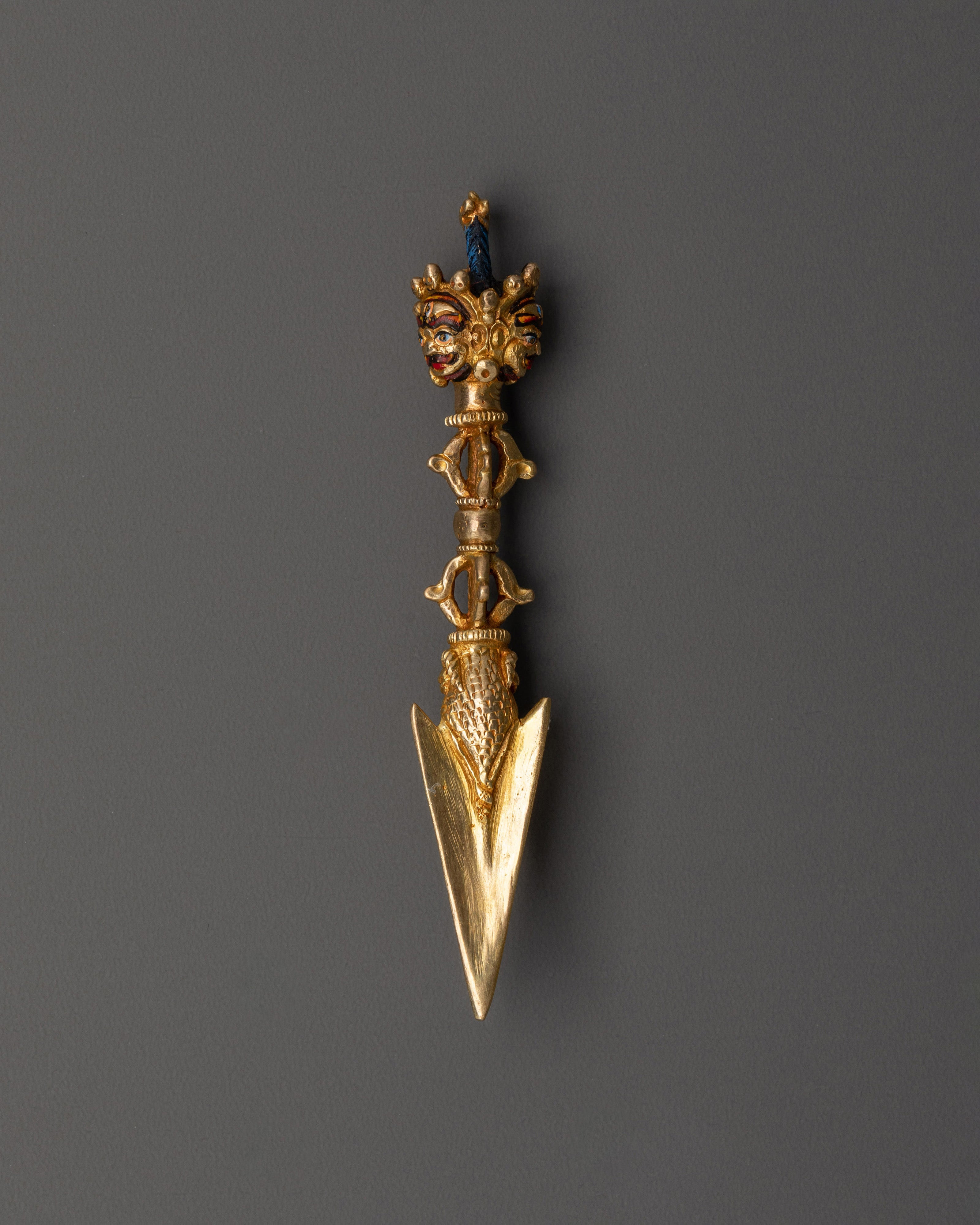 Tibetan Shrine Ritual Dagger Phurba | Gold Plated Copper Vajrayana Shrine Tool